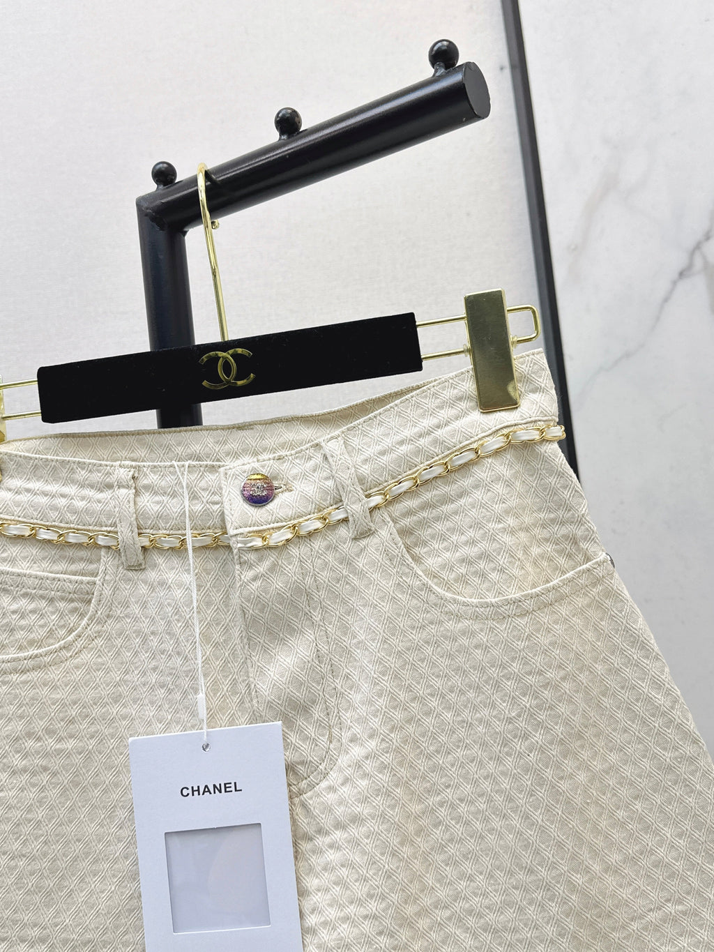 26SS Spring/Summer Hand-stitched Woven Metal Waist Chain Shorts