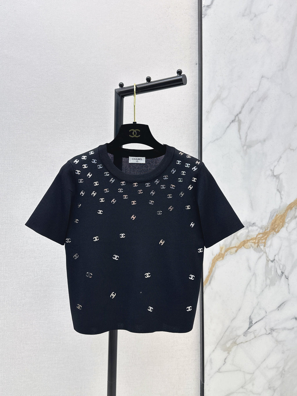 26SS New Style Gold Foil Decorated Knitted Short-Sleeve T-Shirt