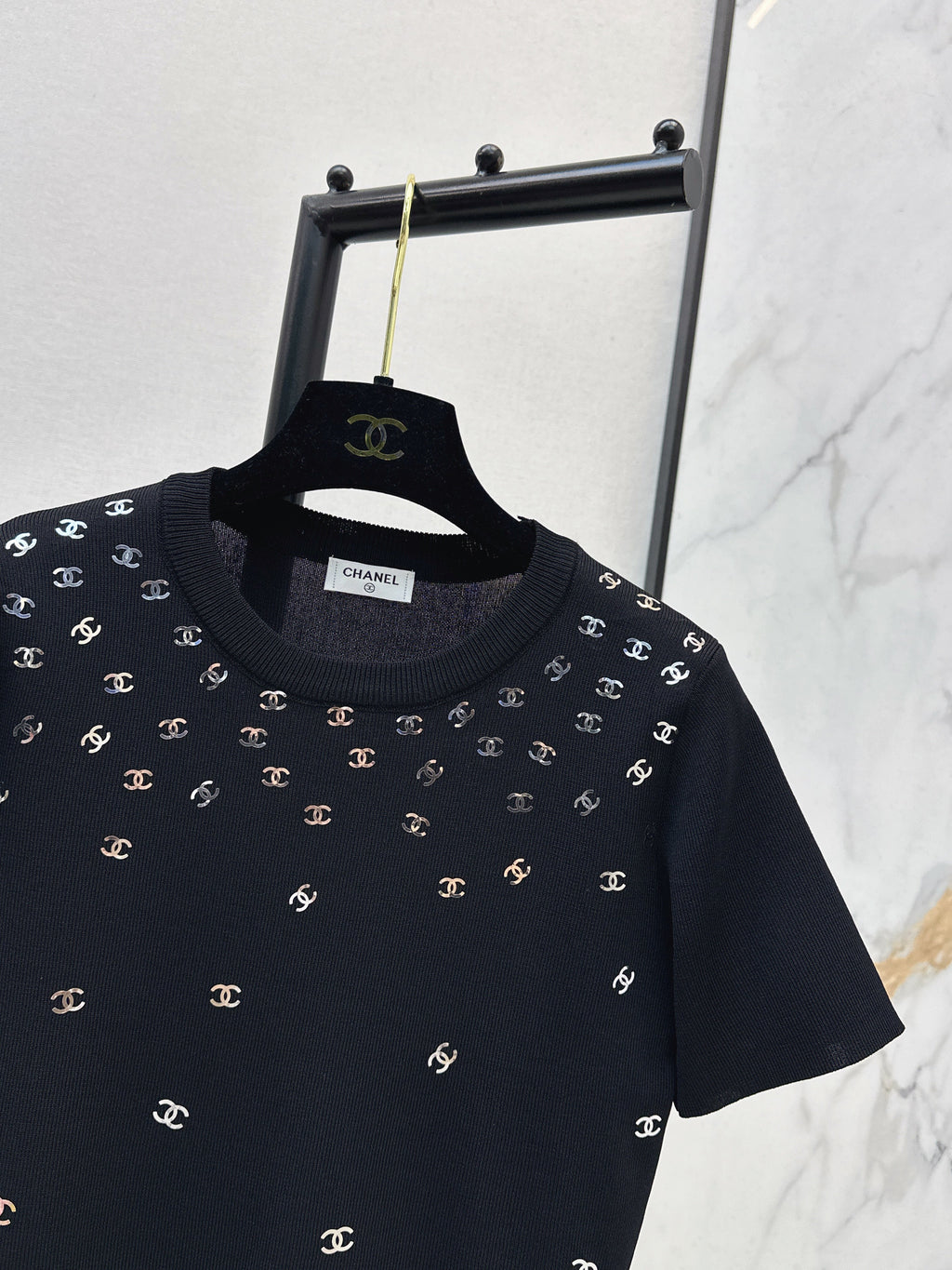 26SS New Style Gold Foil Decorated Knitted Short-Sleeve T-Shirt