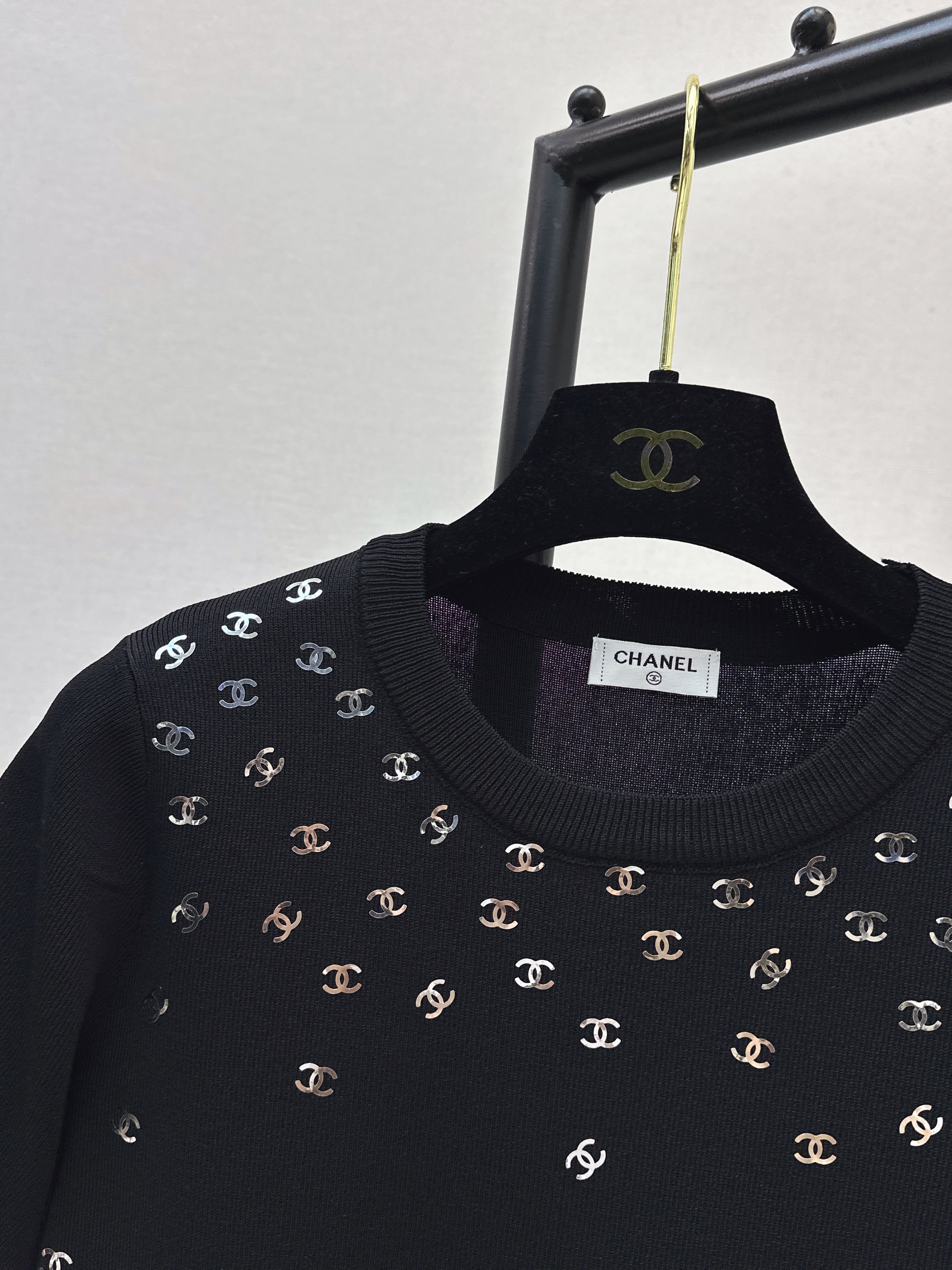 26SS New Style Gold Foil Decorated Knitted Short-Sleeve T-Shirt