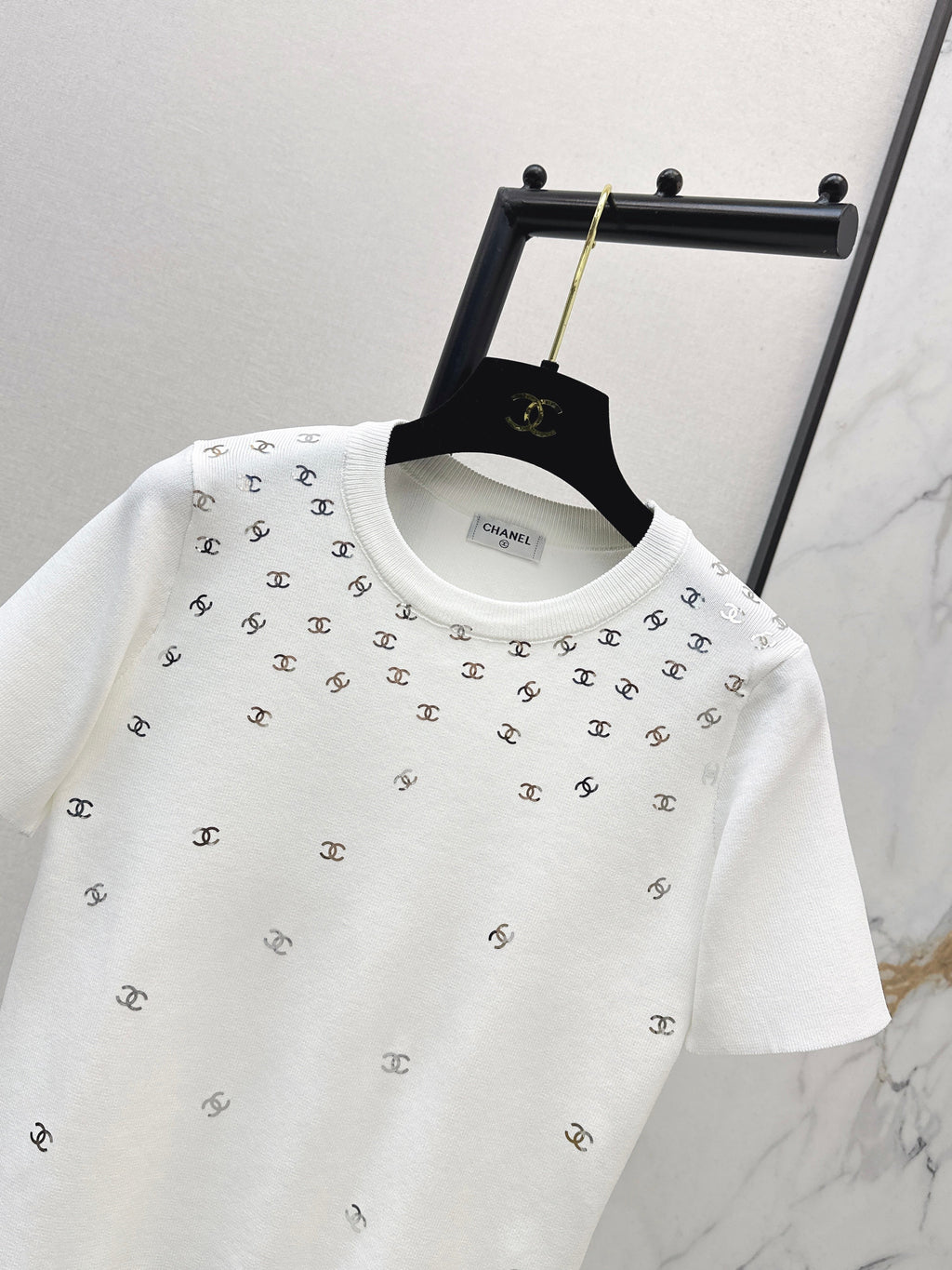 26SS New Style Gold Foil Decorated Knitted Short-Sleeve T-Shirt