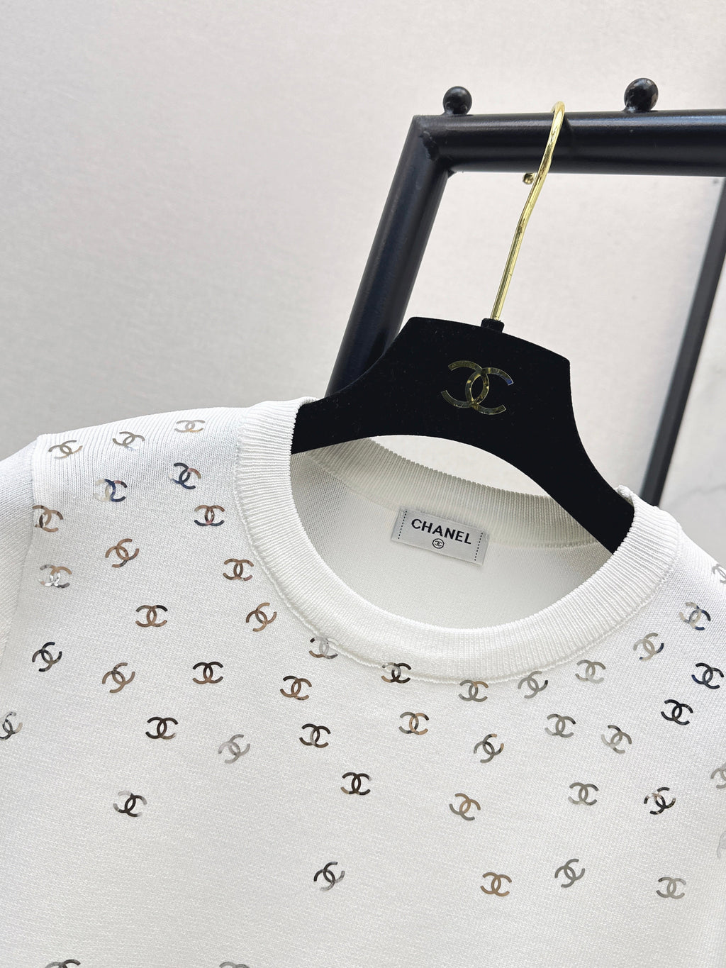 26SS New Style Gold Foil Decorated Knitted Short-Sleeve T-Shirt