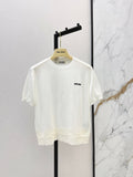 26SS NEW Lace Trim Round Neck Short Sleeve Knit Top