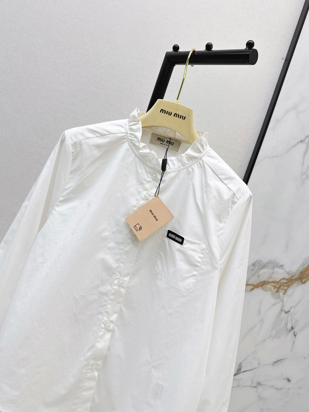 26SS New Logo-Decorated Ruffled Stand Collar Shirt