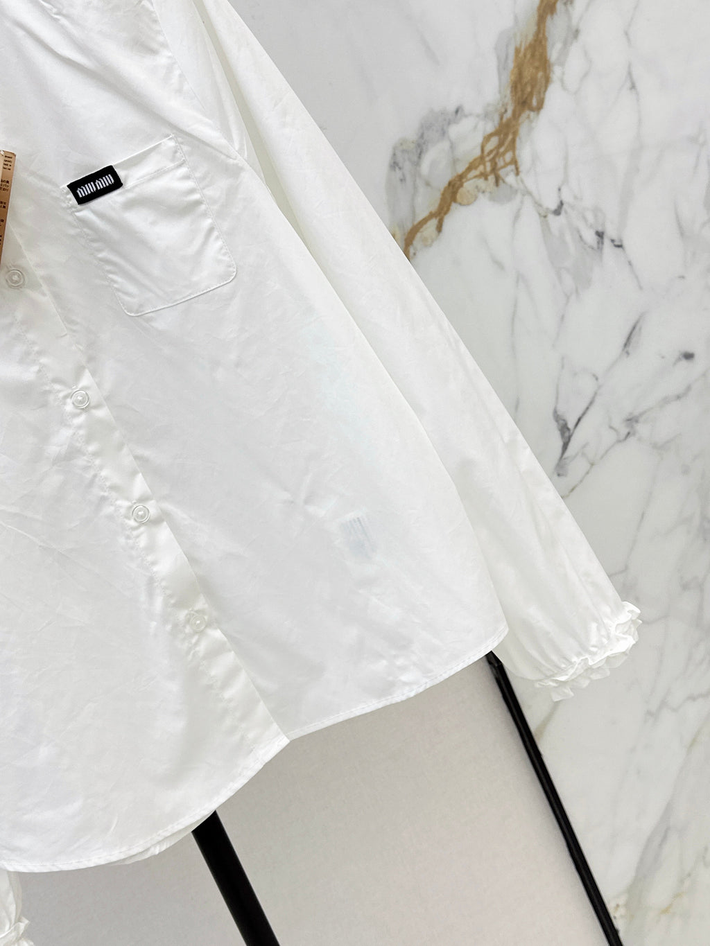 26SS New Logo-Decorated Ruffled Stand Collar Shirt