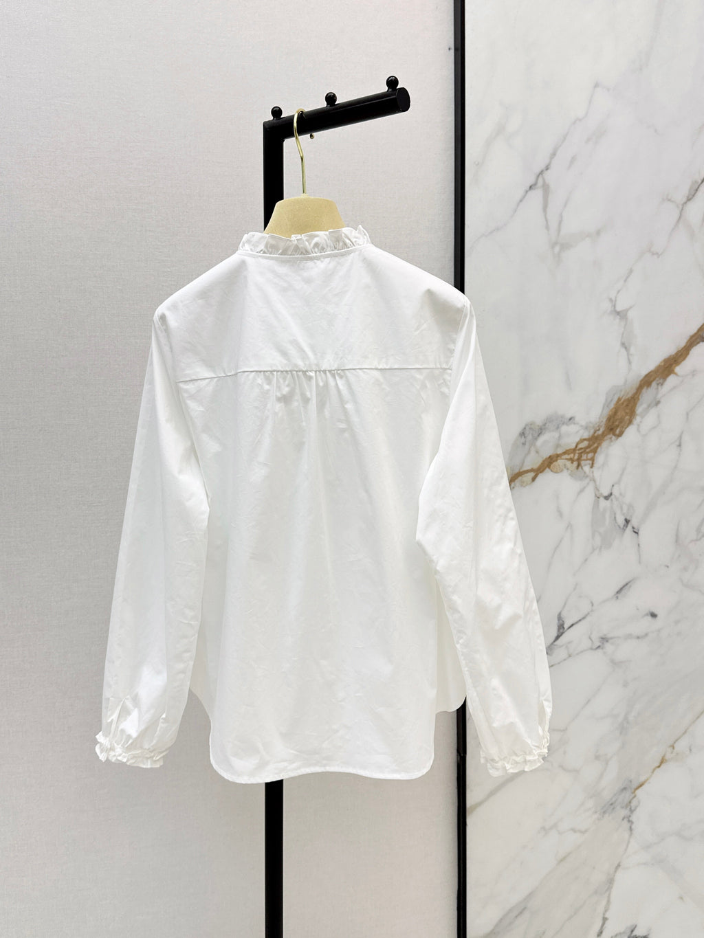 26SS New Logo-Decorated Ruffled Stand Collar Shirt