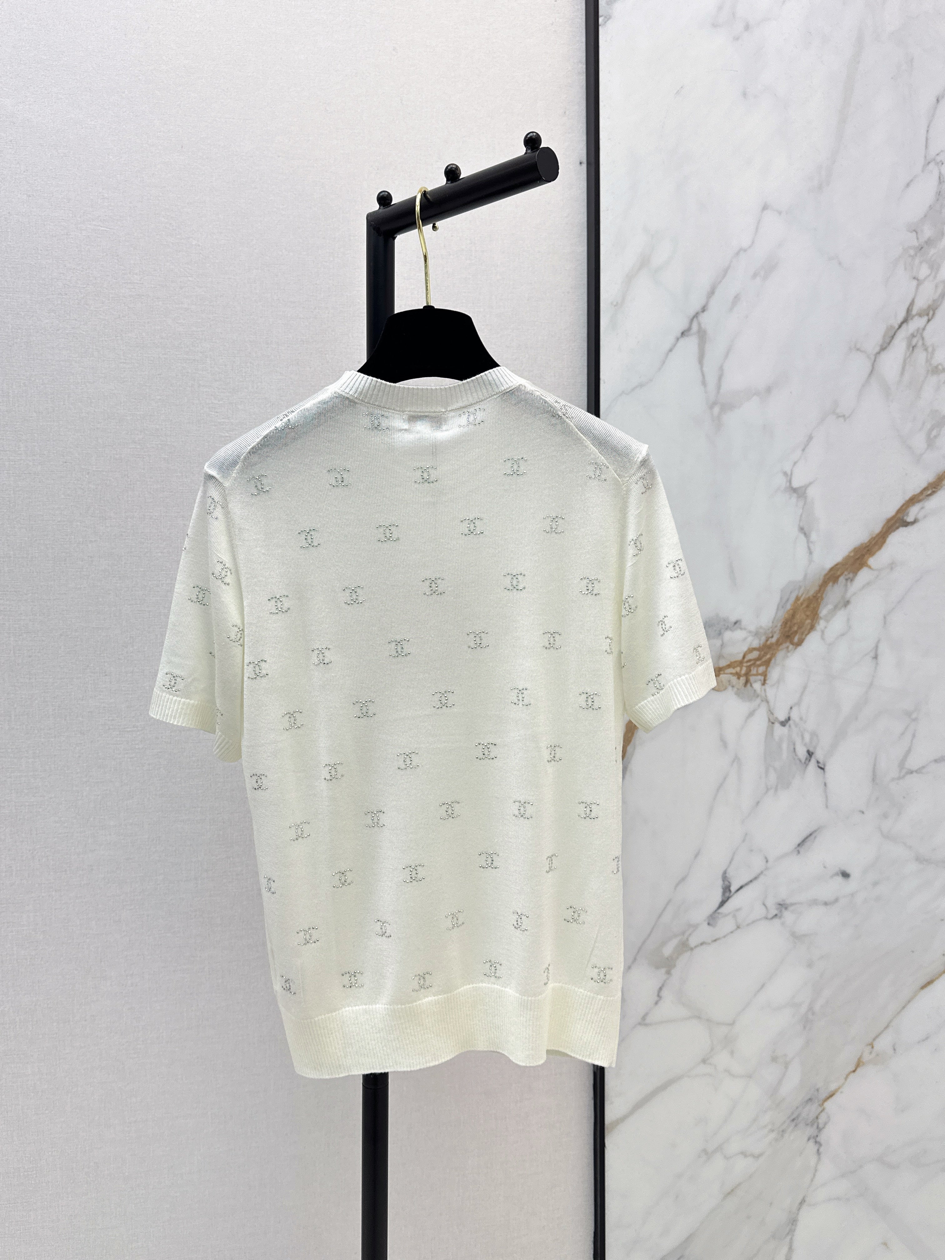 26SS Rhinestone Short-Sleeve Knit Top