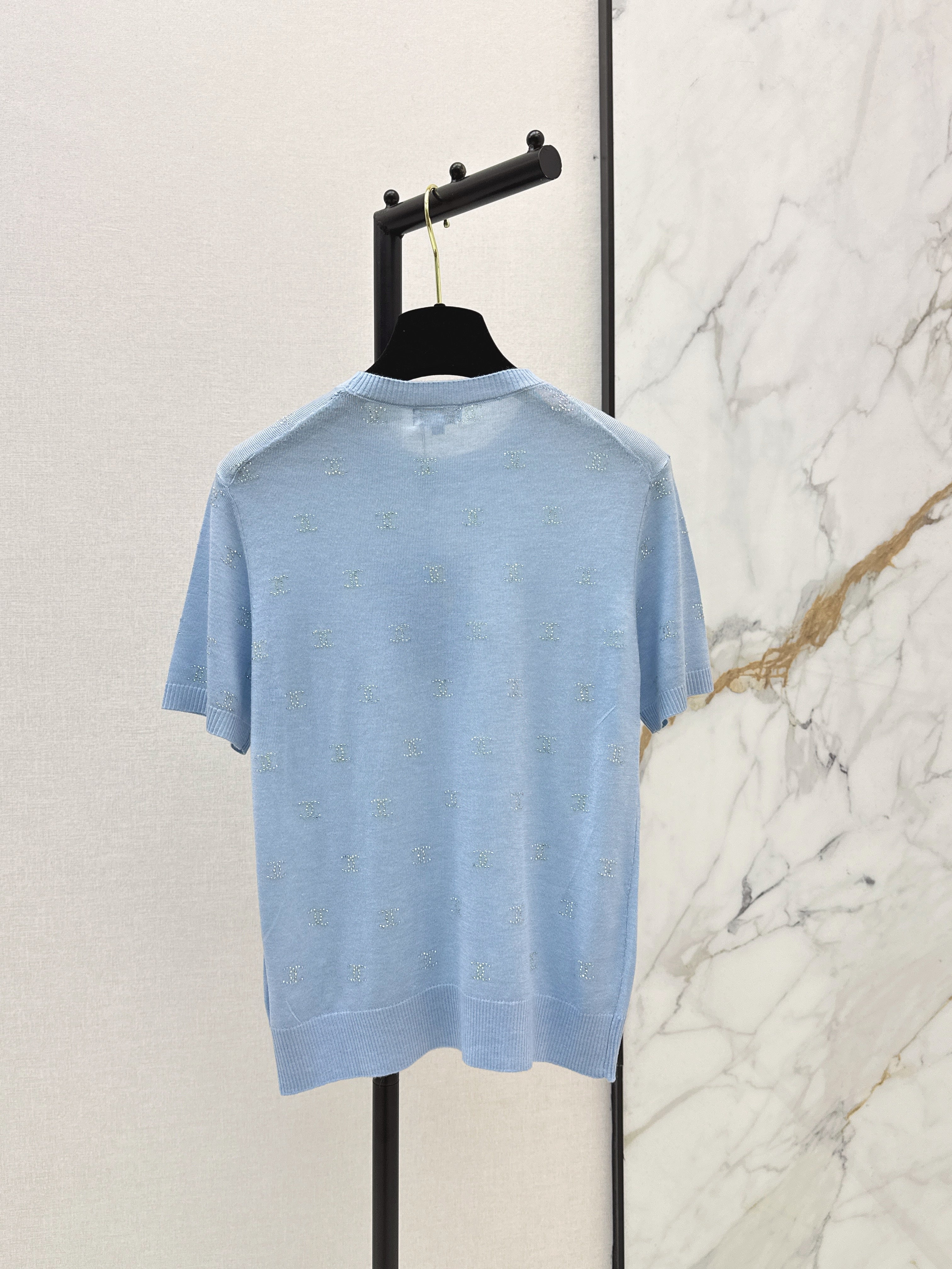 26SS Rhinestone Short-Sleeve Knit Top