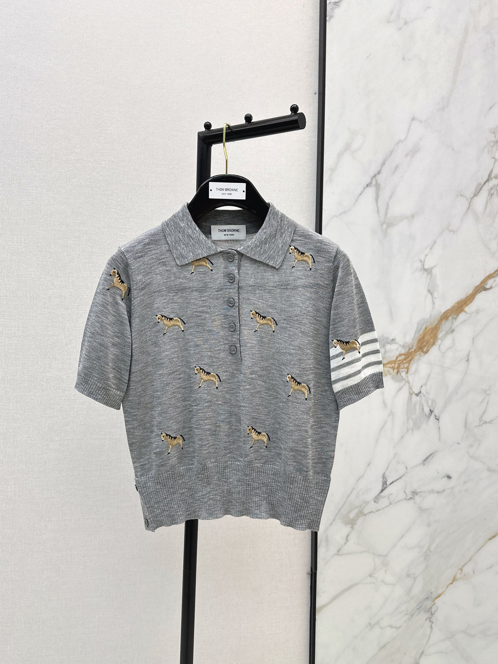26SS NEW Puppy Embroidery Slim Fit Short Sleeve Knit Sweater