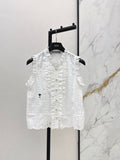 26SS NEW Bee Embroidery Ruffled Collar Sleeveless Shirt