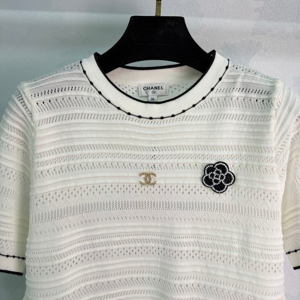 26SS NEW Camellia Hollow-Out Knit Short-Sleeve