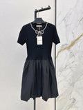 26SS New Heavy-Duty Beaded Bow Knit Patchwork Dress
