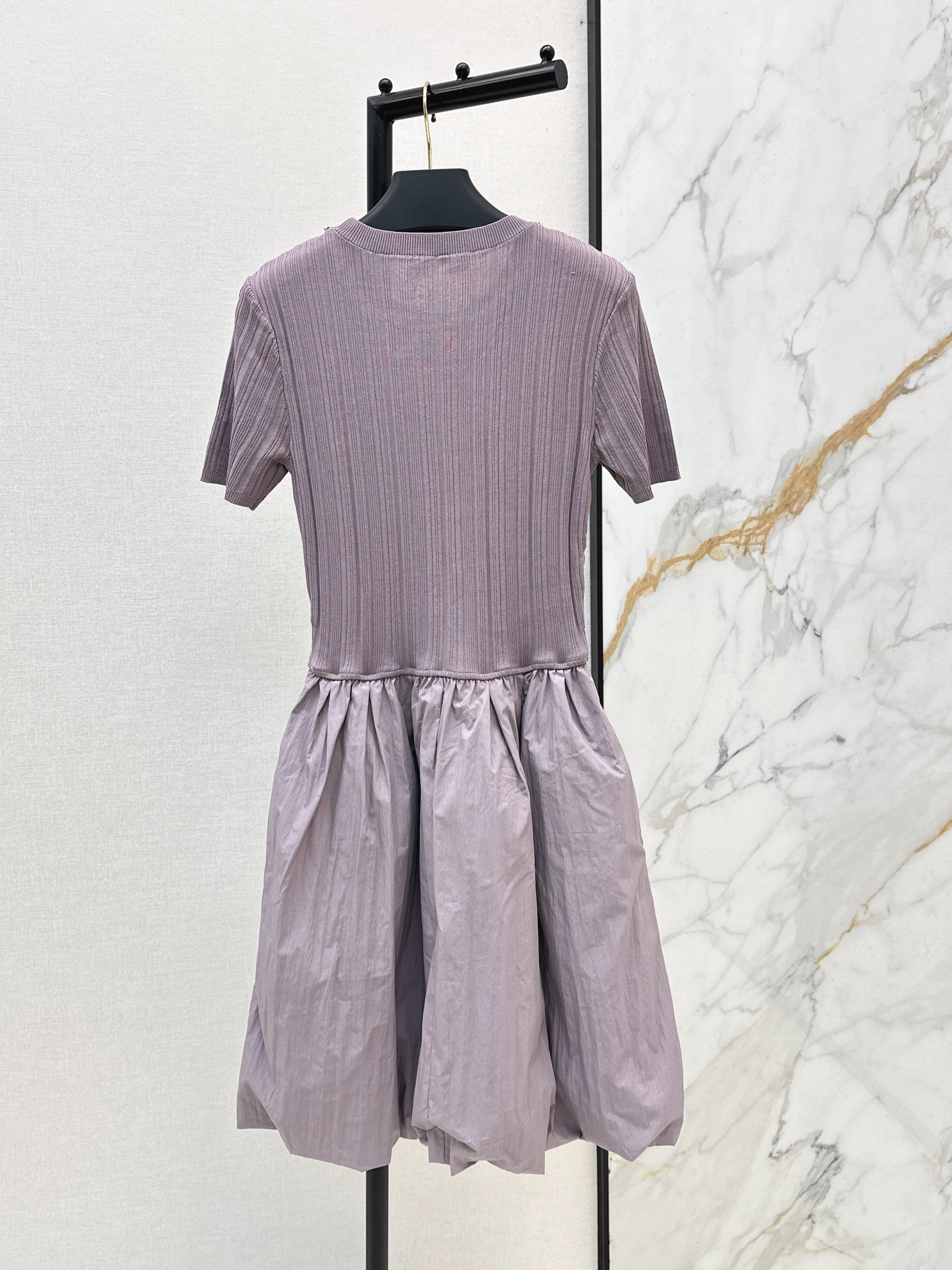 26SS New Heavy-Duty Beaded Bow Knit Patchwork Dress