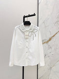 26SS New Rhinestone Bow-Decorated Doll Collar Shirt