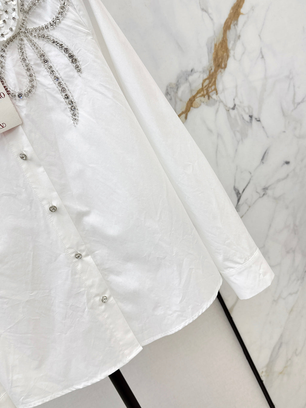 26SS New Rhinestone Bow-Decorated Doll Collar Shirt