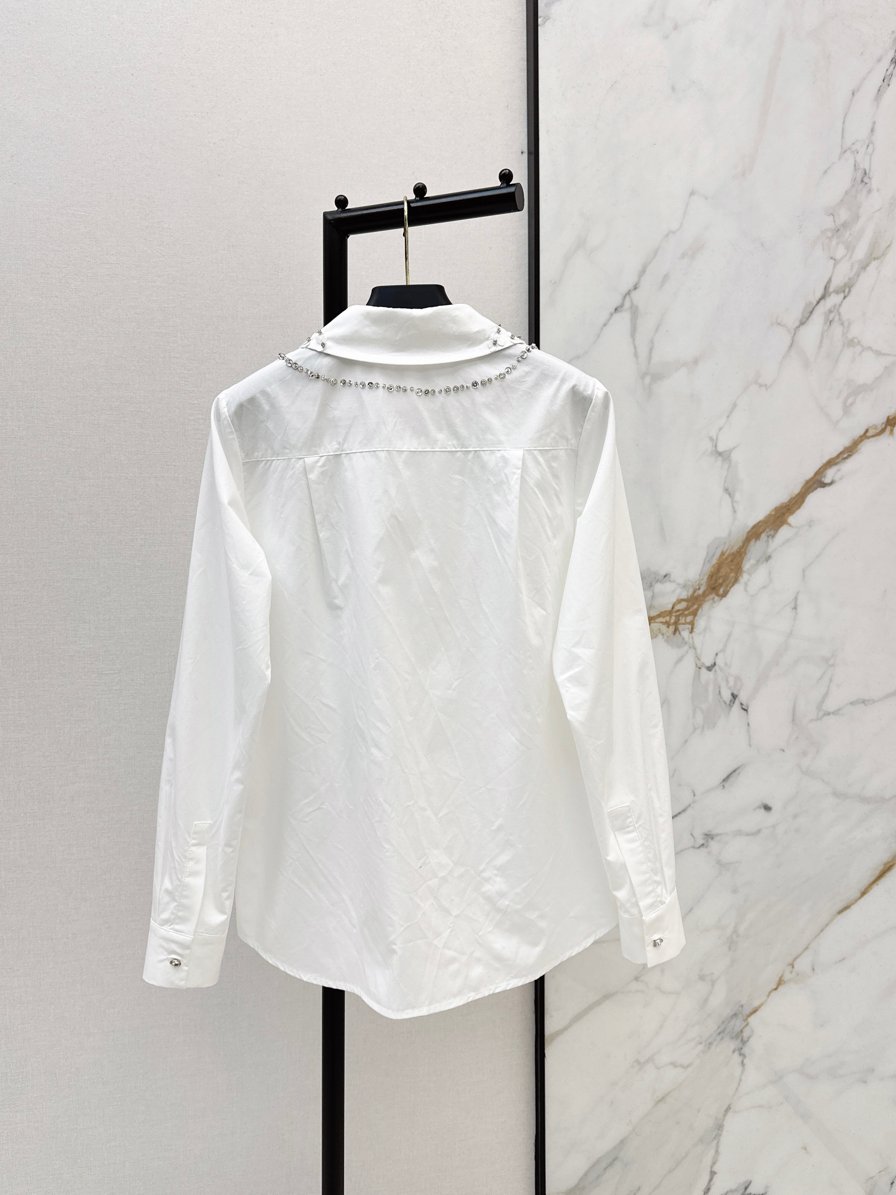 26SS New Rhinestone Bow-Decorated Doll Collar Shirt
