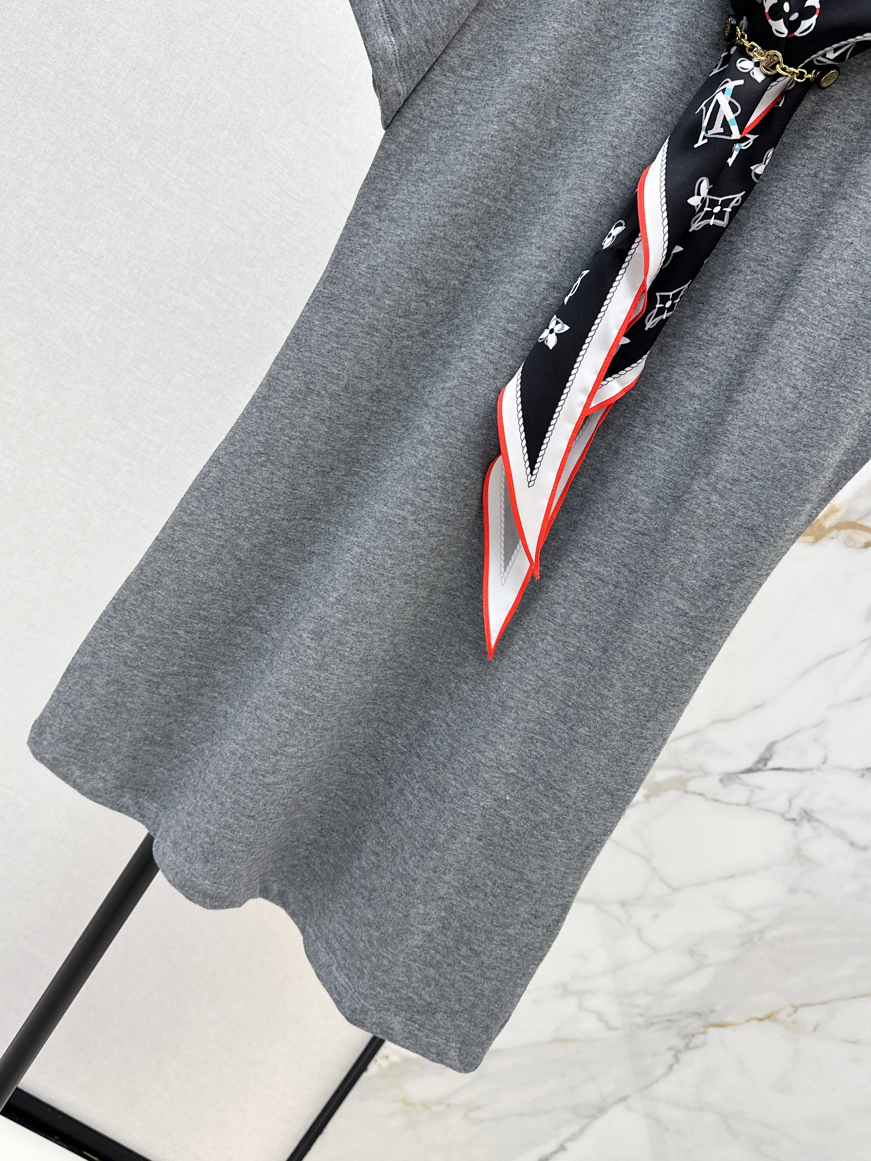 26SS New Arrival: Longline T-Shirt with Printed Silk Scarf Embellishment
