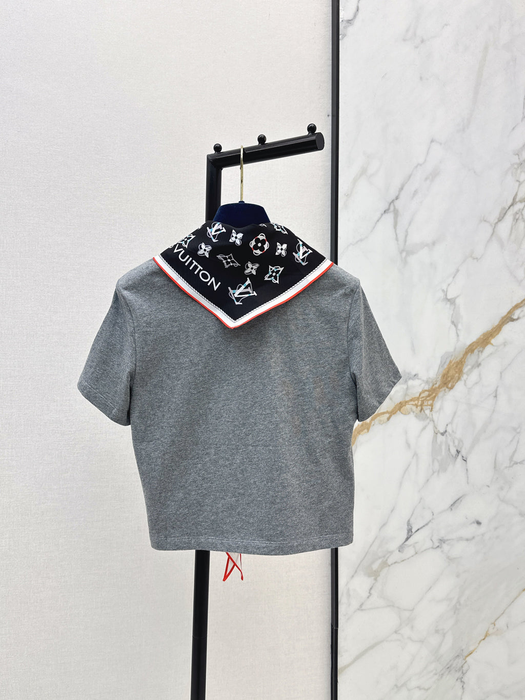 26SS New Arrival: Short-Length T-Shirt with Printed Silk Scarf Embellishment