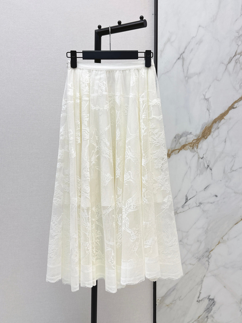 26SS French Jacquard Lace Maxi Skirt