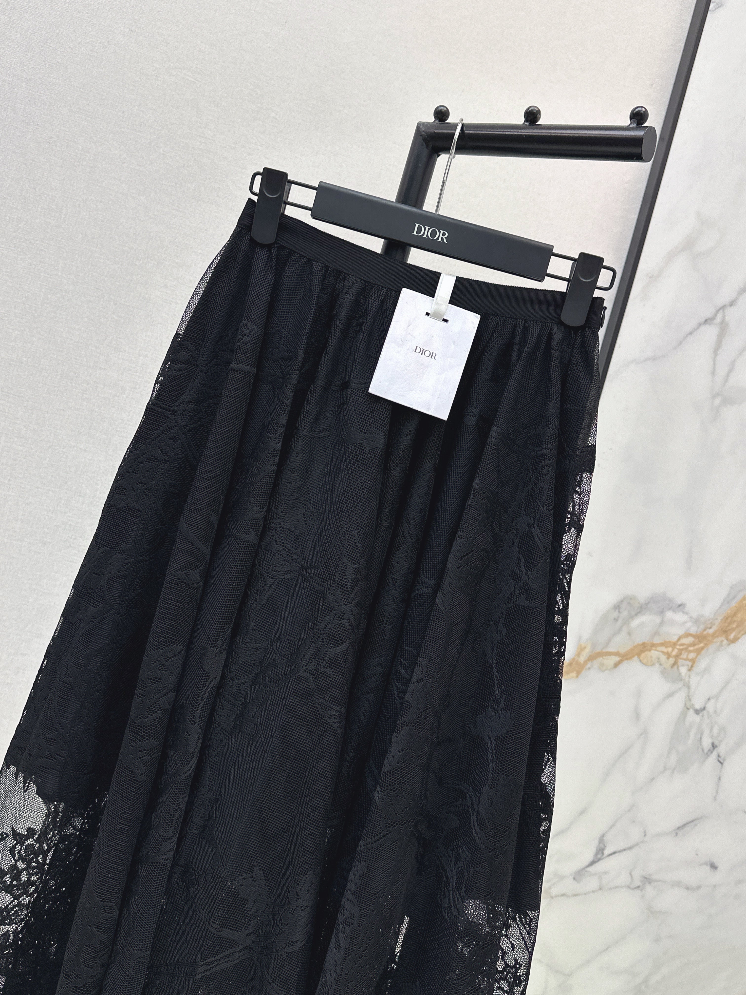 26SS French Jacquard Lace Maxi Skirt