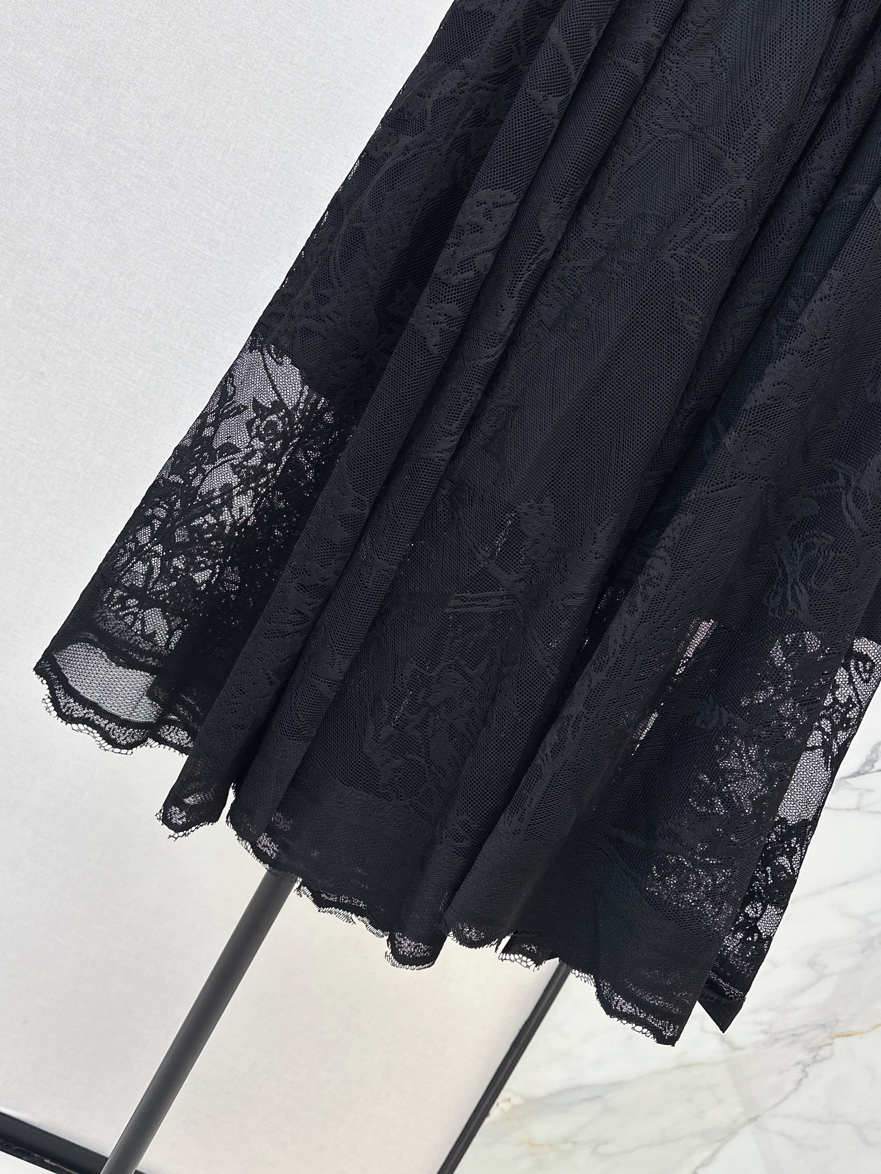 26SS French Jacquard Lace Maxi Skirt