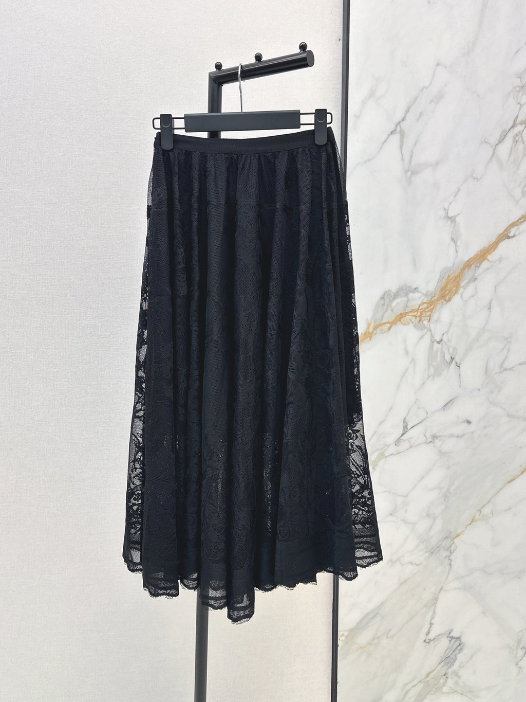 26SS French Jacquard Lace Maxi Skirt