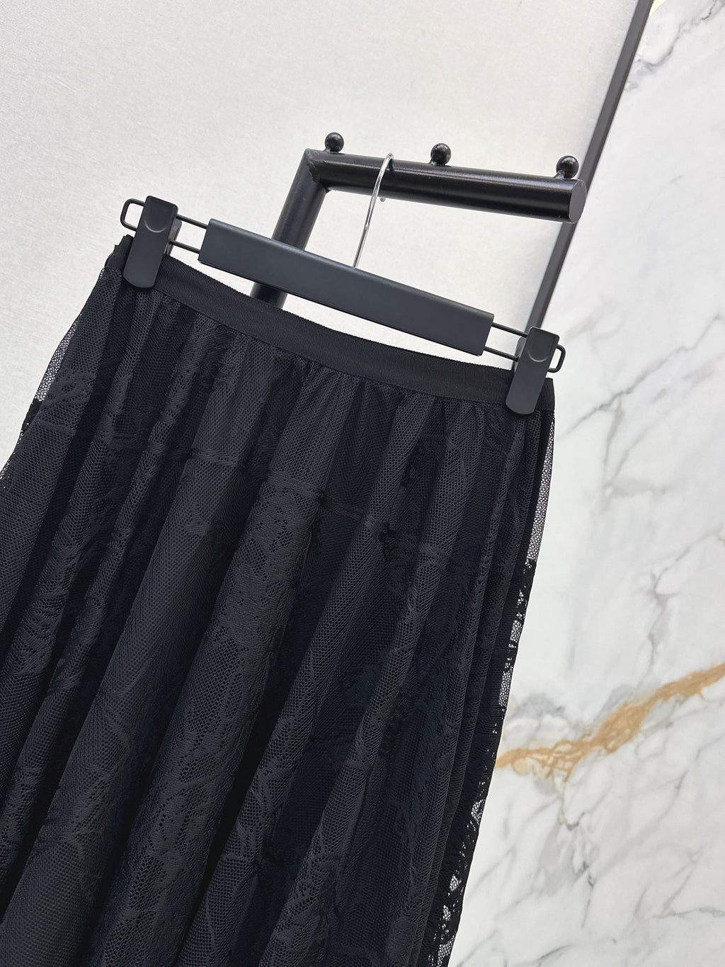 26SS French Jacquard Lace Maxi Skirt