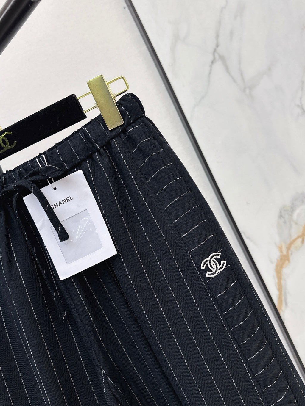 26SS Striped Embroidered Wide-Leg Trousers