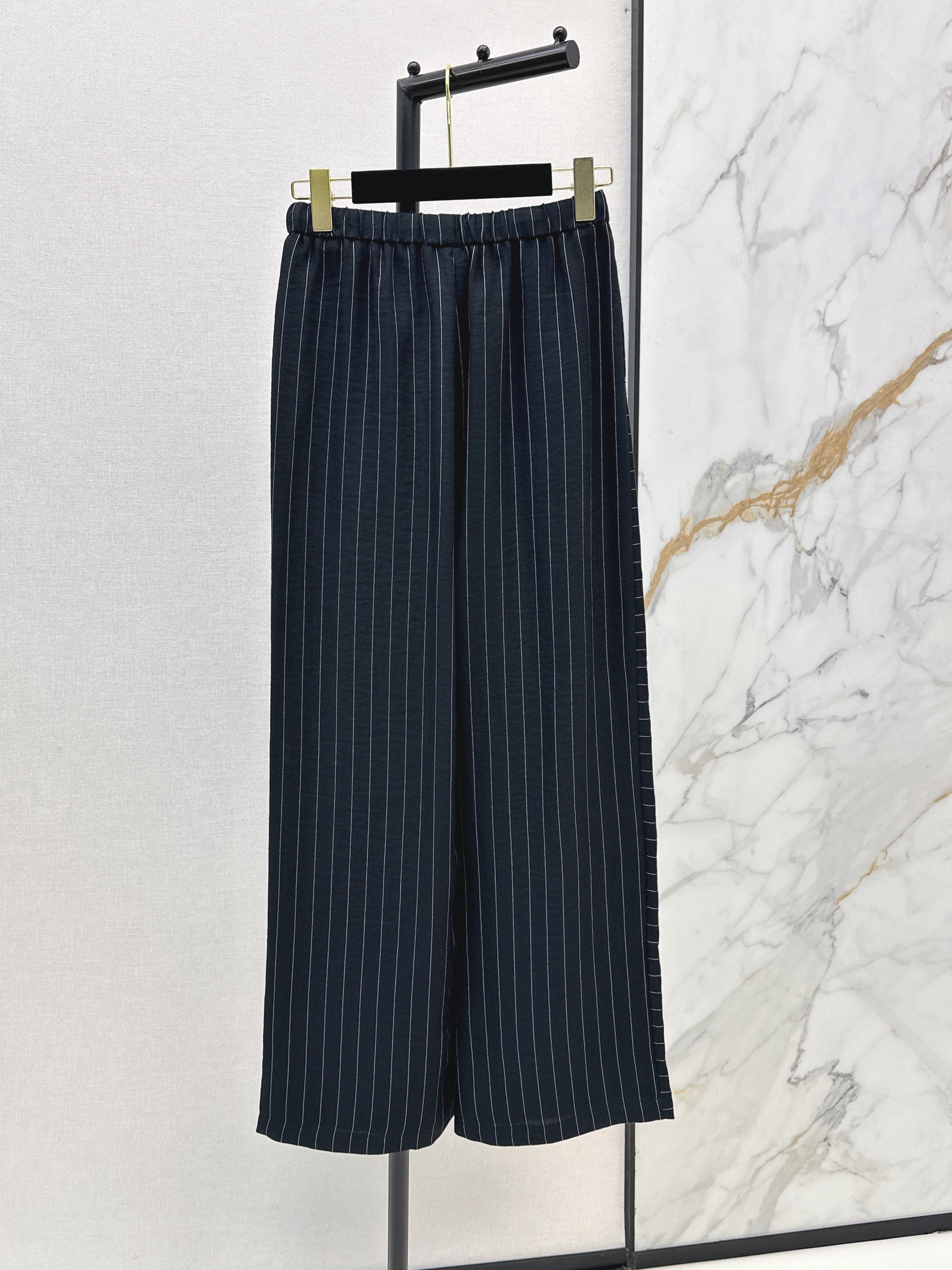 26SS Striped Embroidered Wide-Leg Trousers
