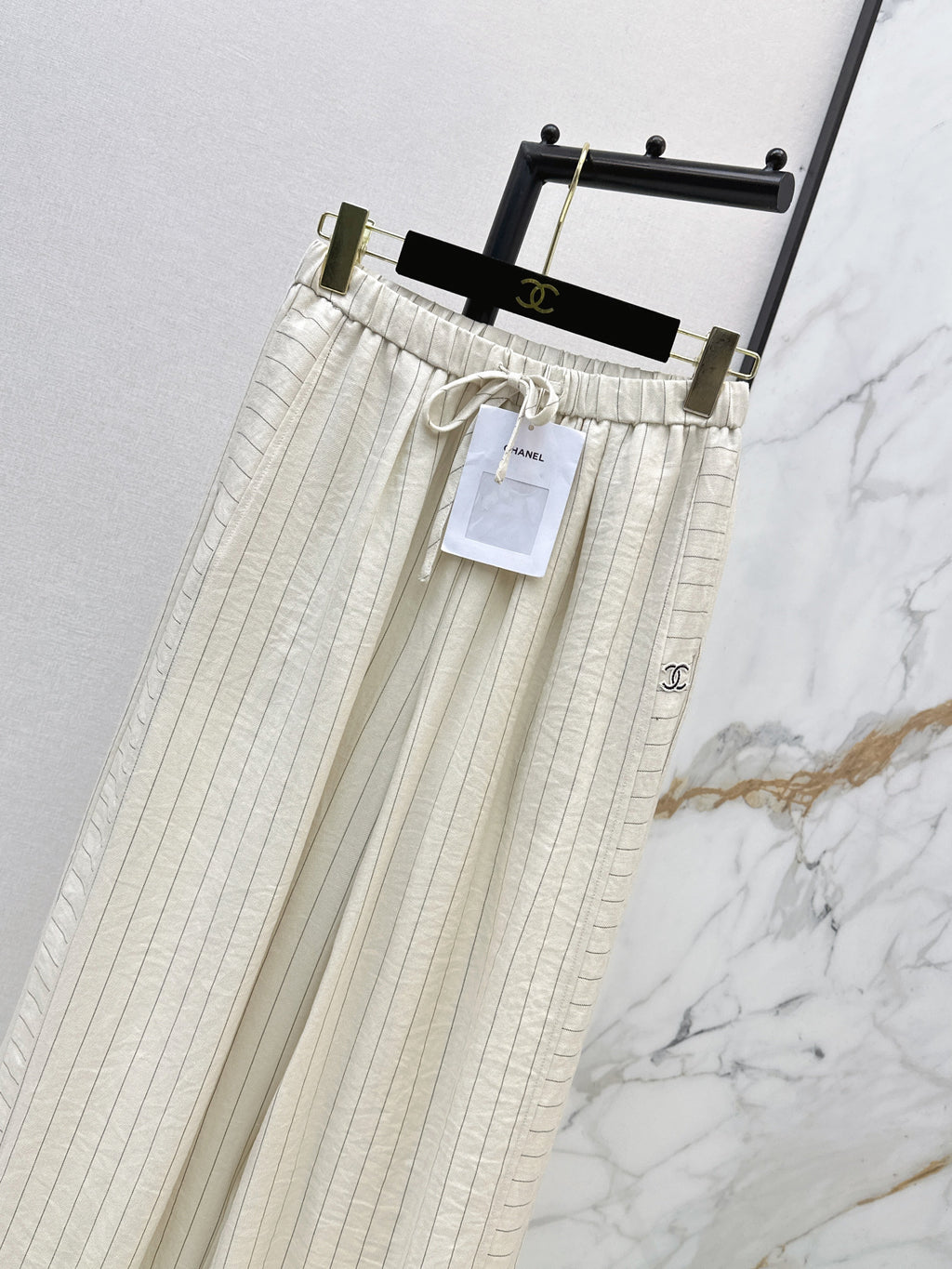 26SS Striped Embroidered Wide-Leg Trousers