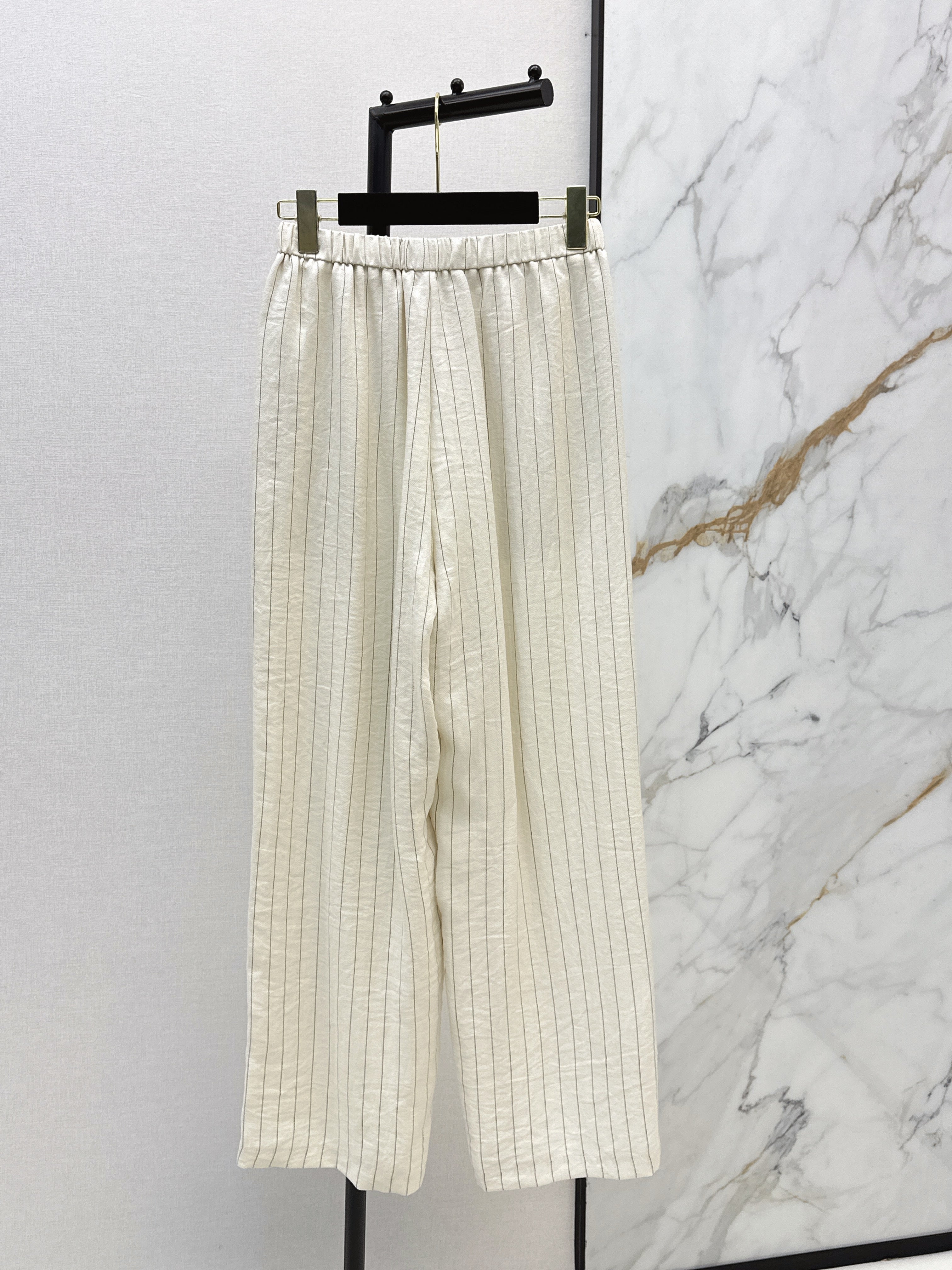26SS Striped Embroidered Wide-Leg Trousers