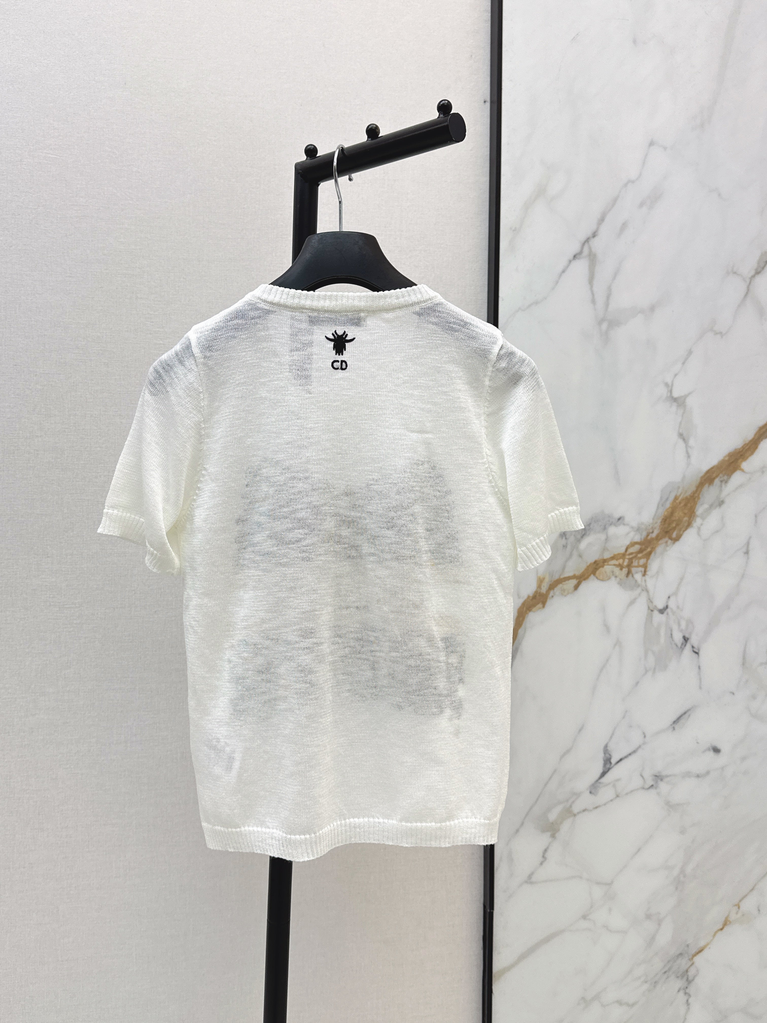 26SS — Embroidered Short-Sleeve Knit Top
