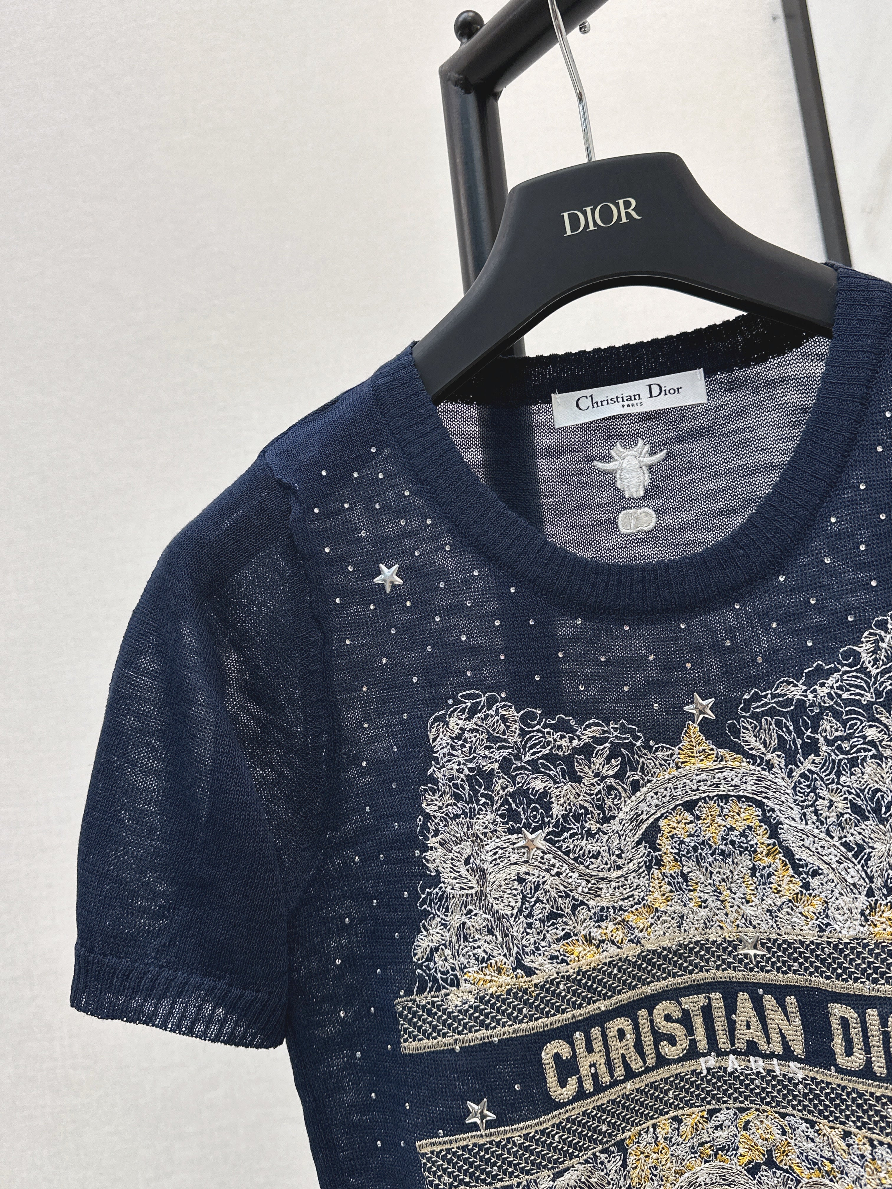 26SS — Embroidered Short-Sleeve Knit Top