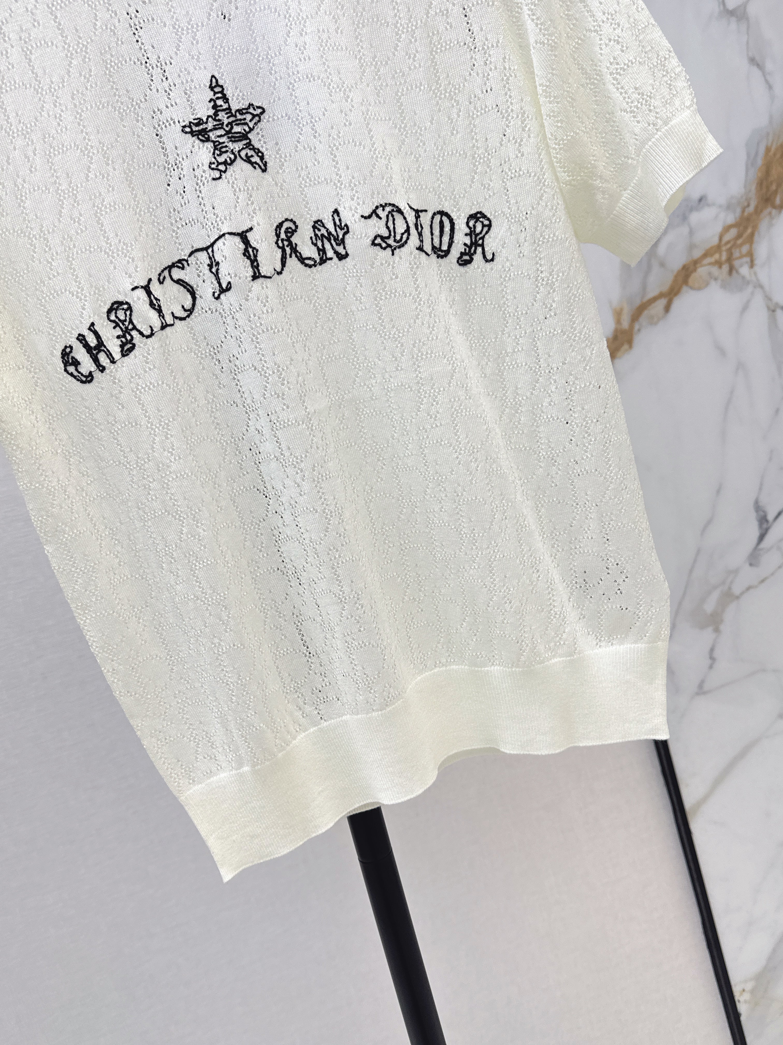 SS26 — Jacquard-Knit Cropped Short-Sleeve Top
