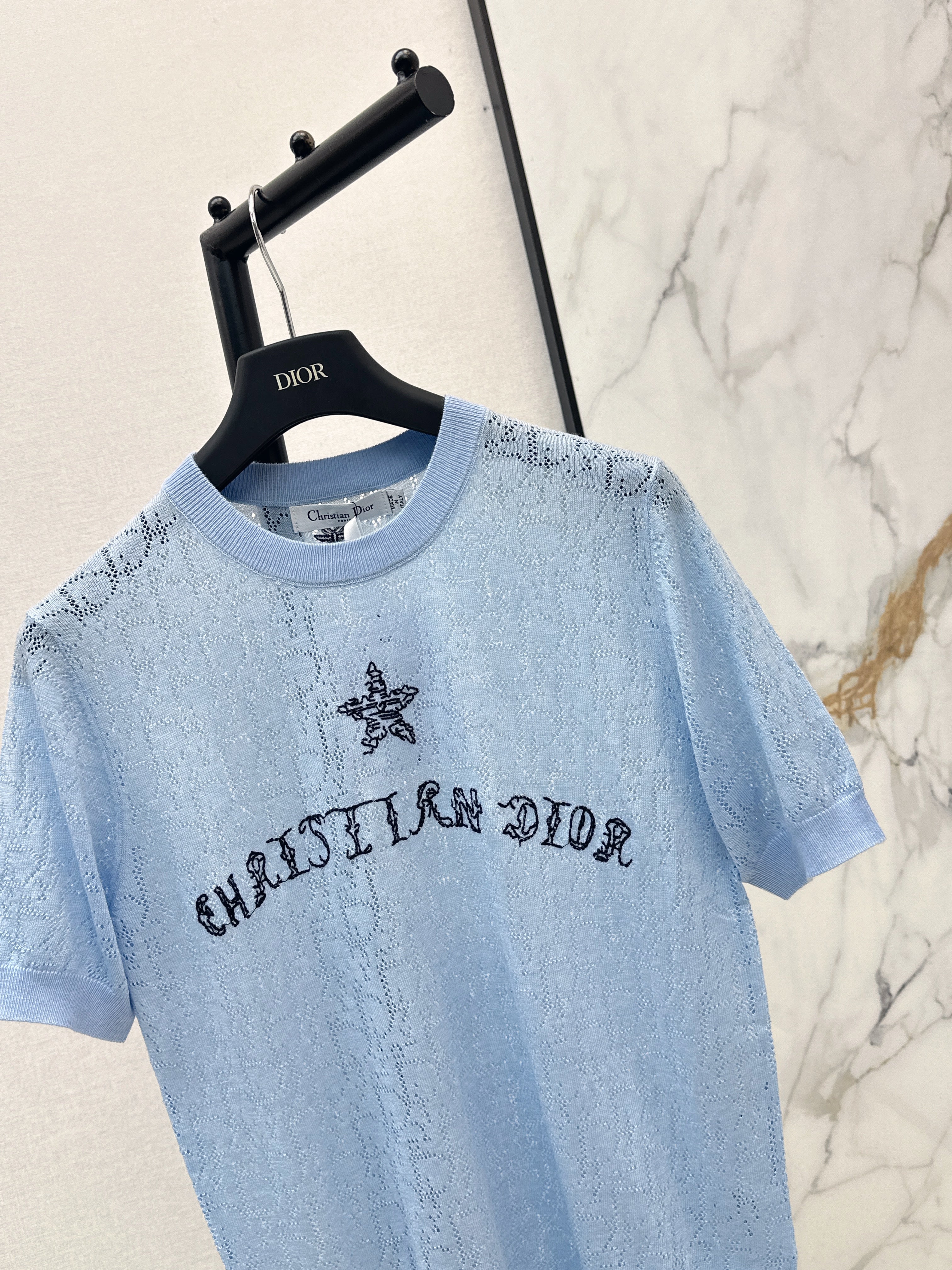 SS26 — Jacquard-Knit Cropped Short-Sleeve Top
