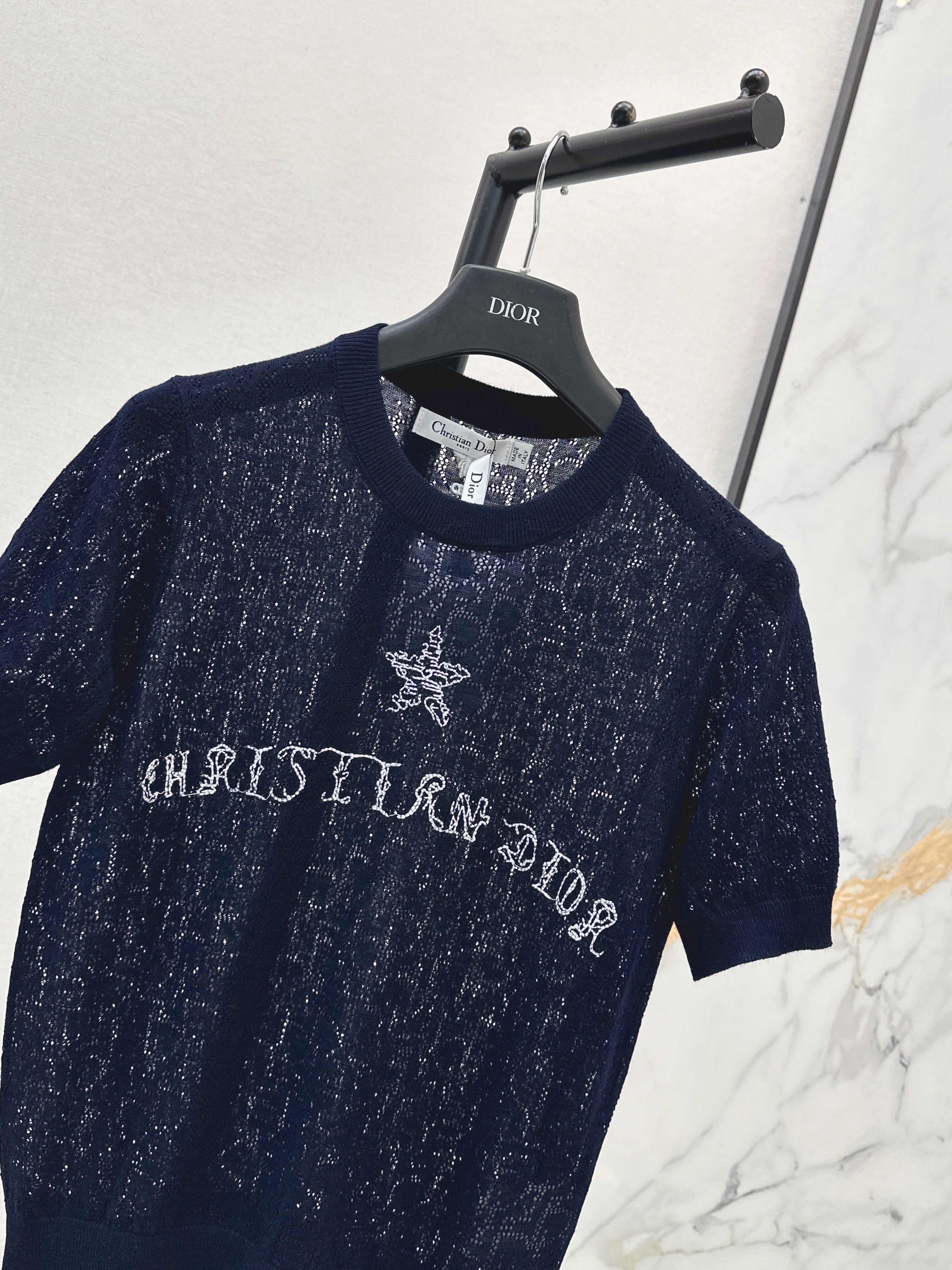 SS26 — Jacquard-Knit Cropped Short-Sleeve Top