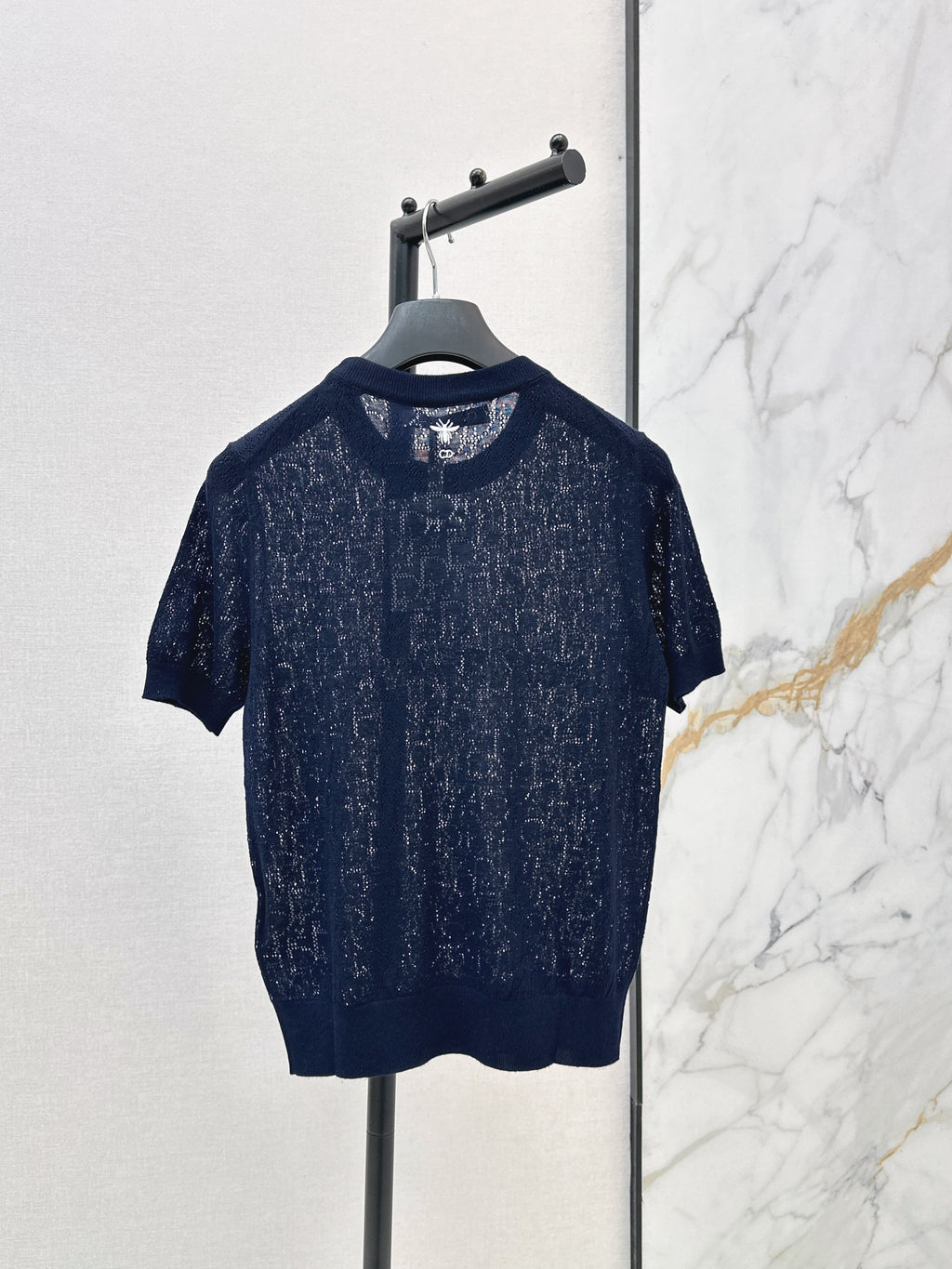 SS26 — Jacquard-Knit Cropped Short-Sleeve Top