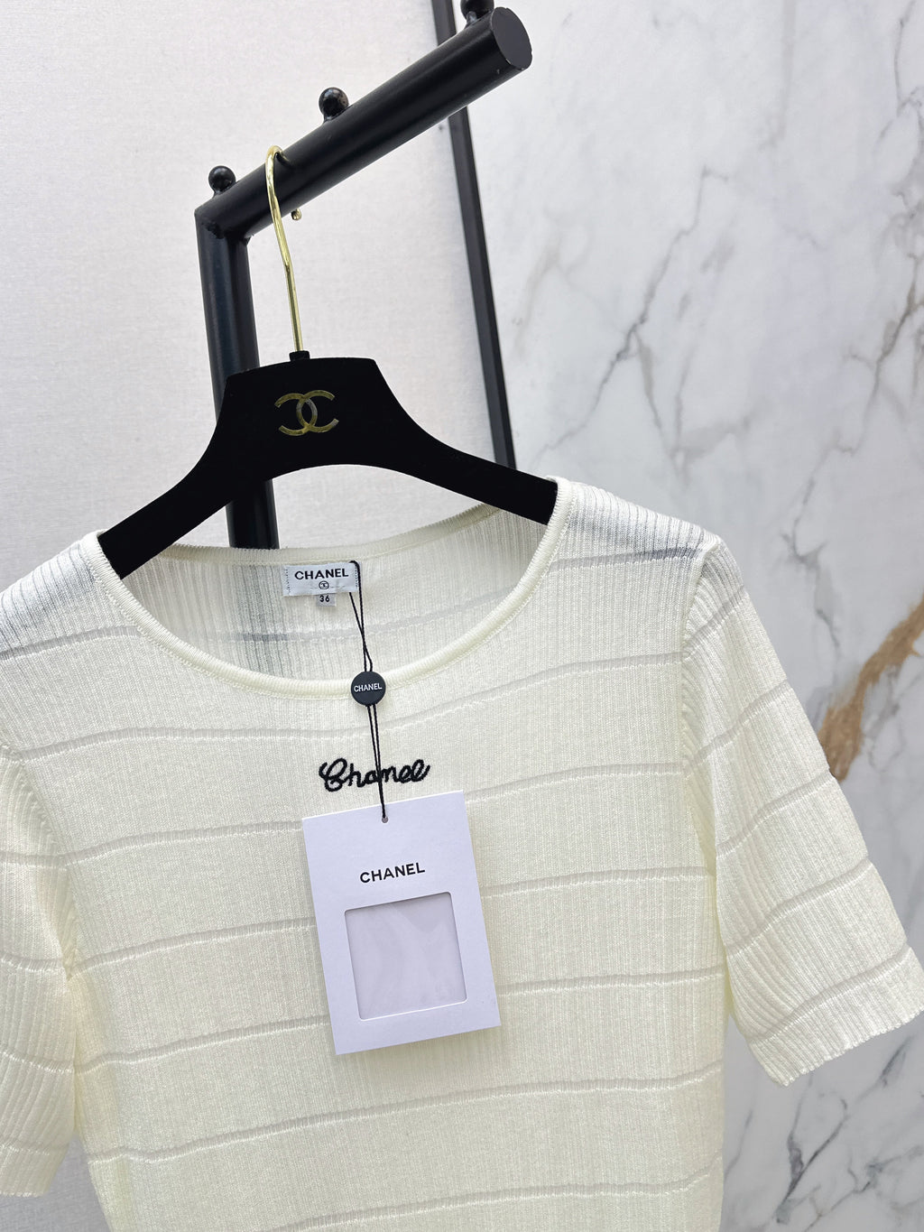 26SS Color Block Striped Crew Neck Slim Fit Knit Sweater
