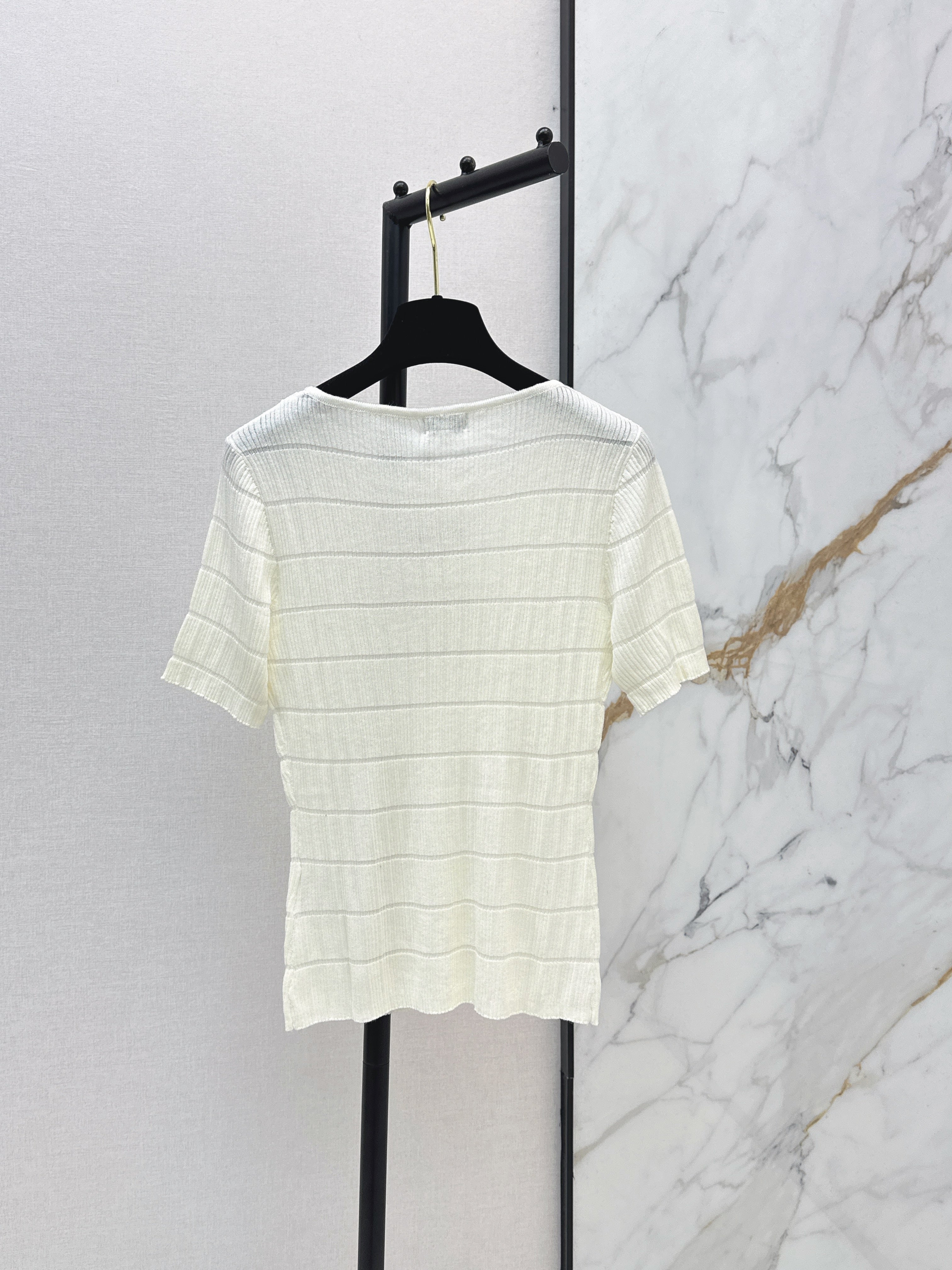 26SS Color Block Striped Crew Neck Slim Fit Knit Sweater