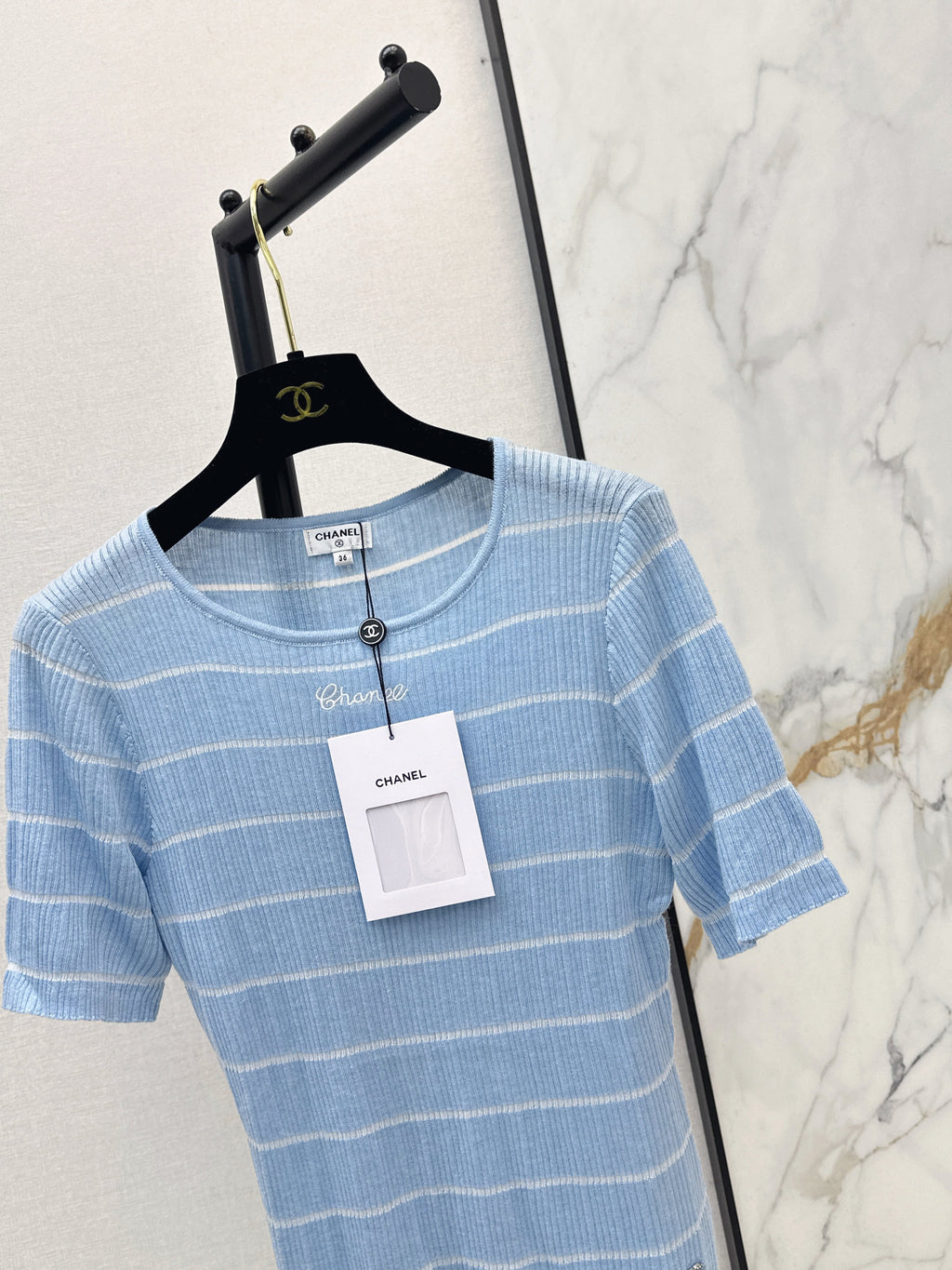 26SS Color Block Striped Crew Neck Slim Fit Knit Sweater