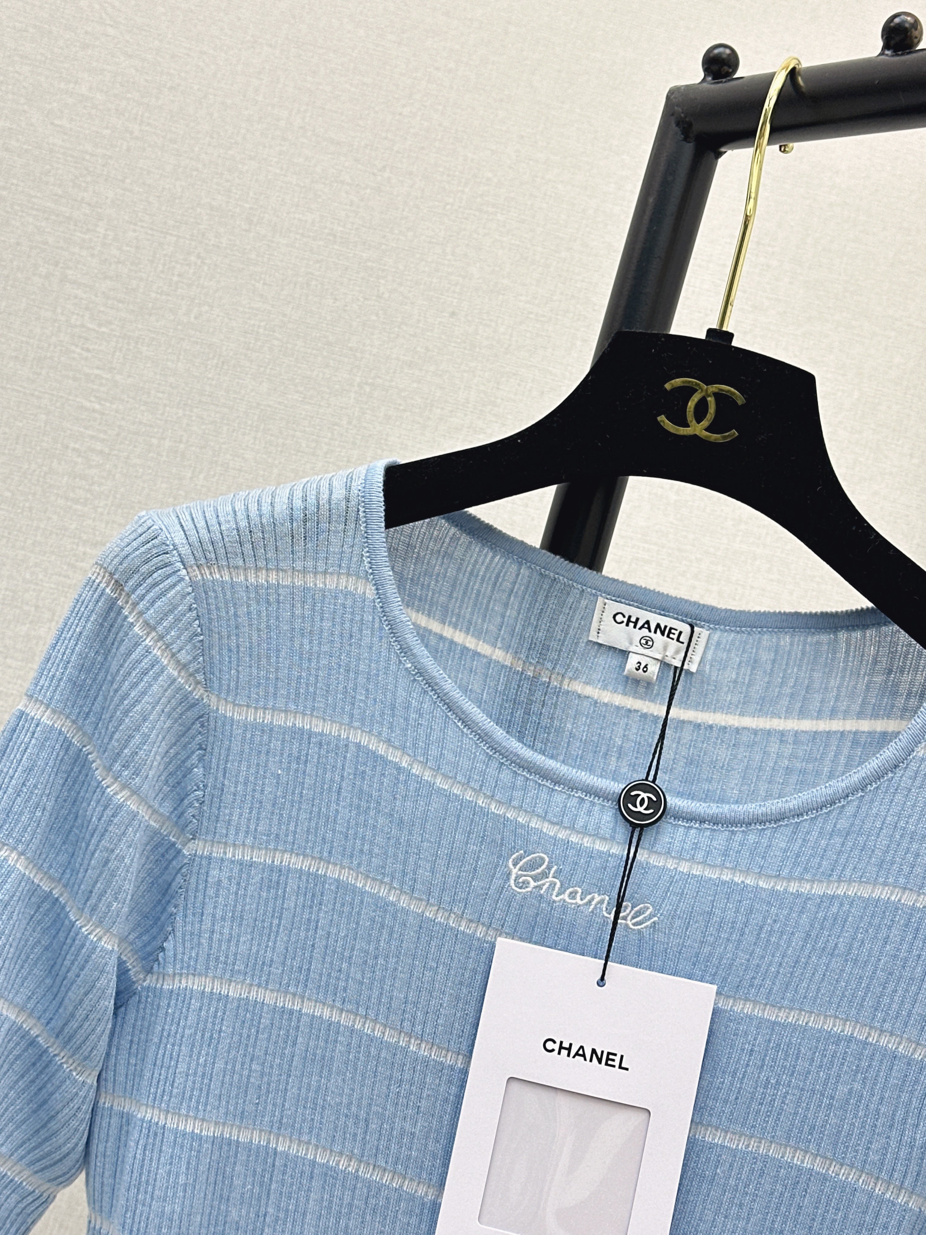 26SS Color Block Striped Crew Neck Slim Fit Knit Sweater