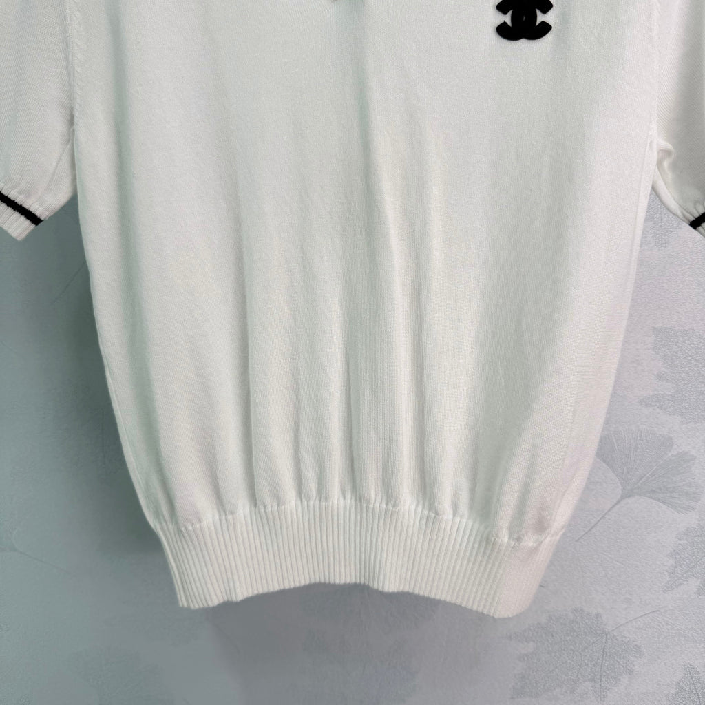 26  New White Knitted Polo Shirt