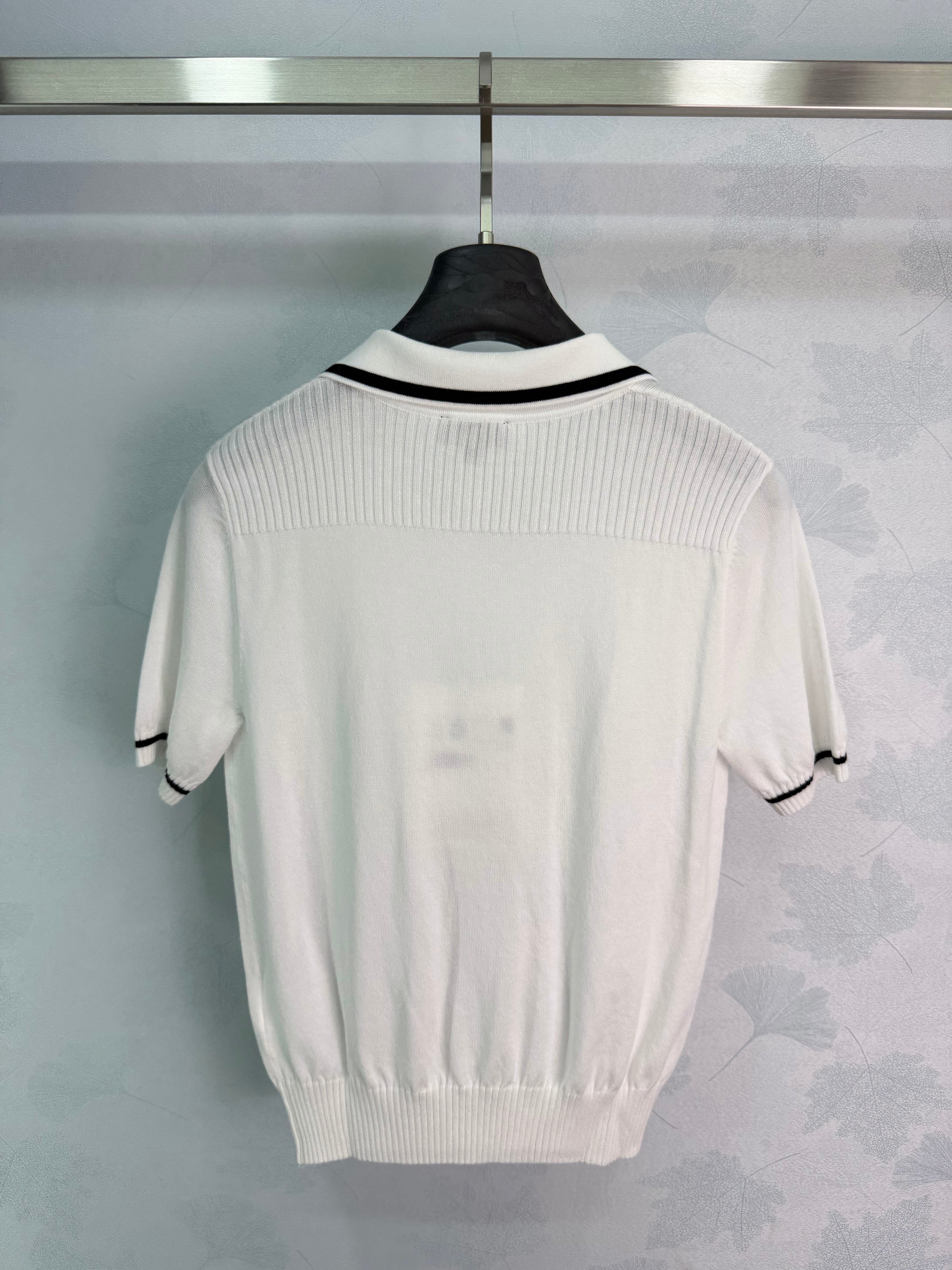 26  New White Knitted Polo Shirt