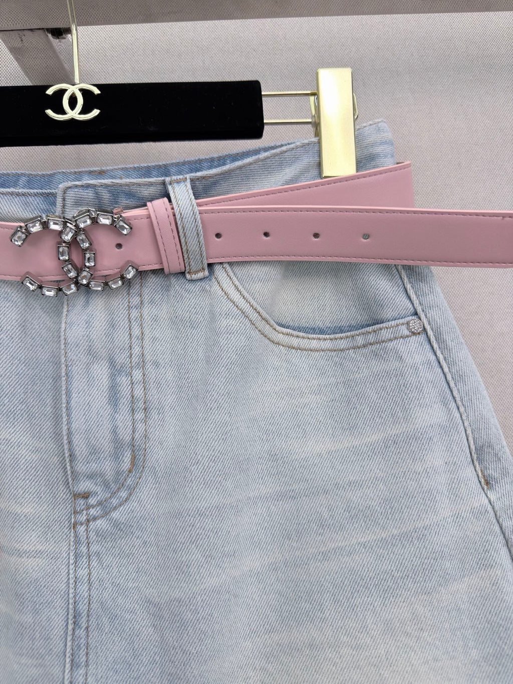 26SS New Arrival: Rhinestone-Embellished Denim Mini A-Line Skirt