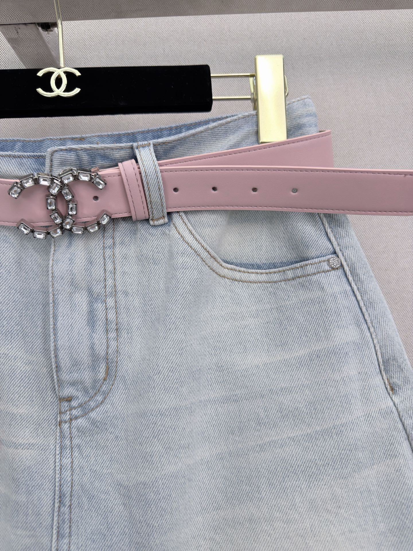 26SS New Arrival: Rhinestone-Embellished Denim Mini A-Line Skirt