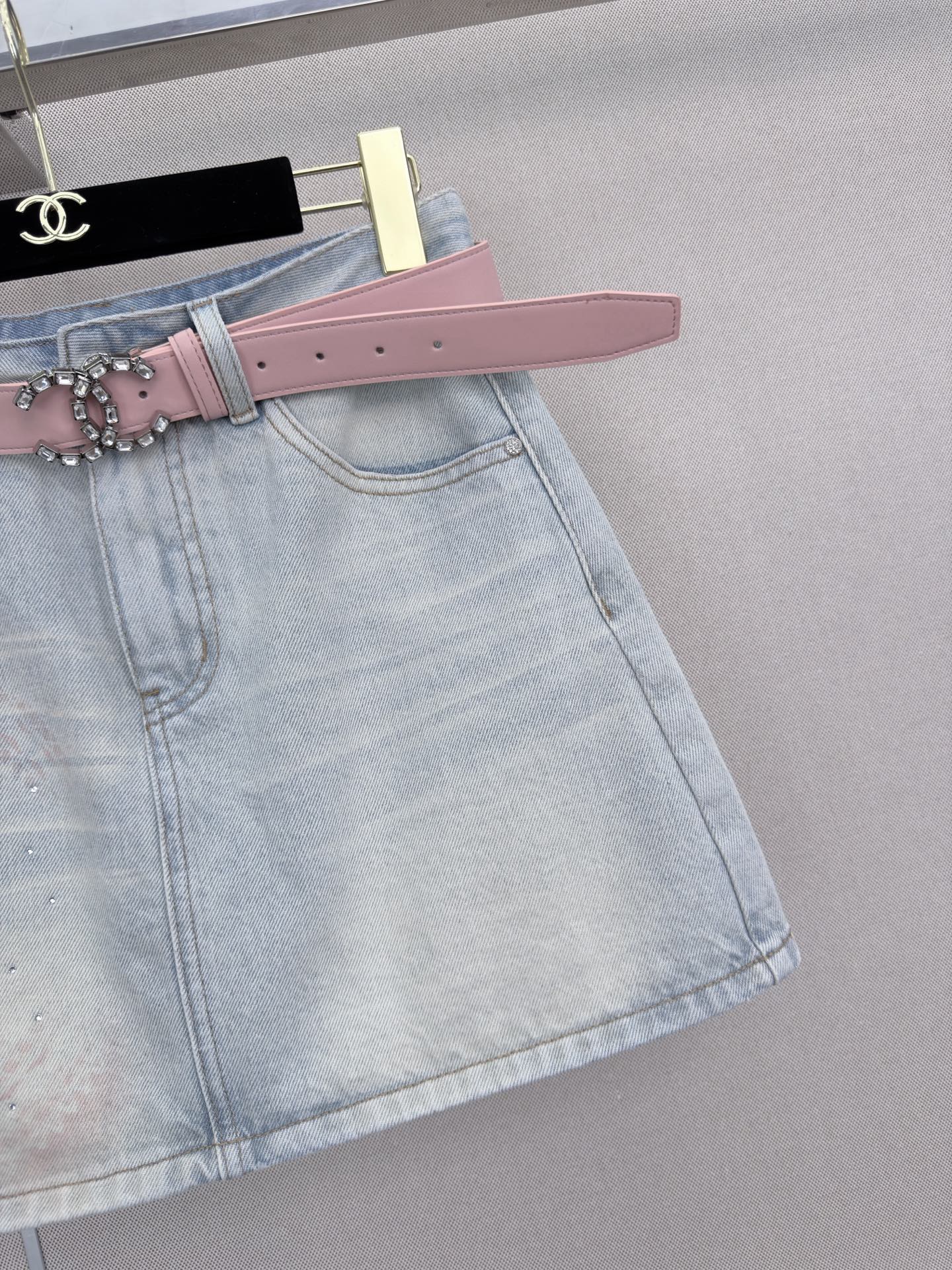 26SS New Arrival: Rhinestone-Embellished Denim Mini A-Line Skirt