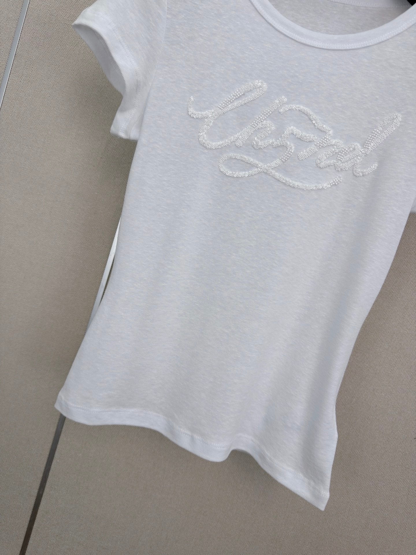 26 New Style: Beaded & Sequined Letter Crewneck Short-Sleeve Top