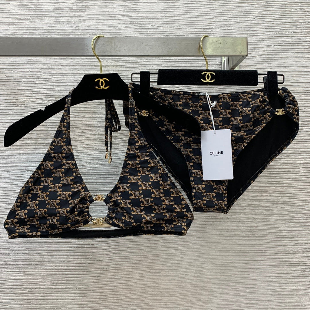 Classic Accessory-Embellished, Strappy Halter-Neck Two-Piece Swimsuit
