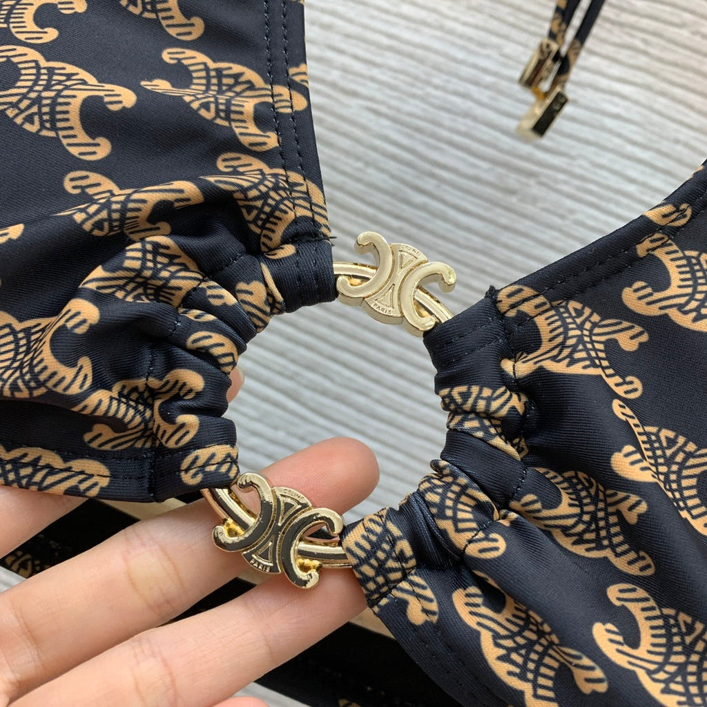 Classic Accessory-Embellished, Strappy Halter-Neck Two-Piece Swimsuit