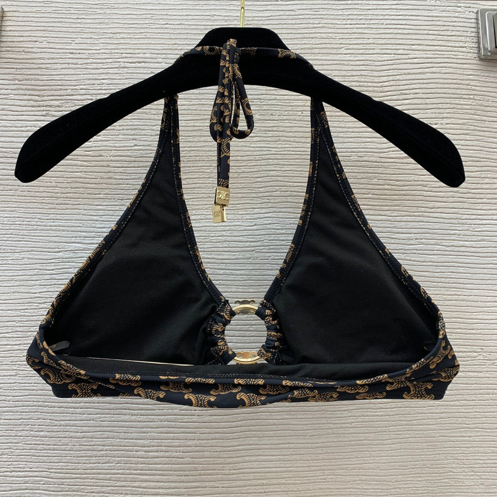 Classic Accessory-Embellished, Strappy Halter-Neck Two-Piece Swimsuit
